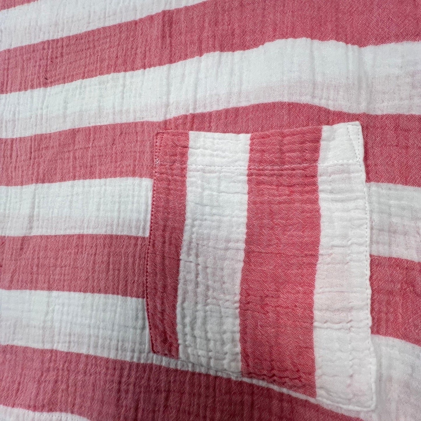 Habitat Top Women L Pink White Striped Cotton Gauze 3/4 Sleeve Pocket 75929