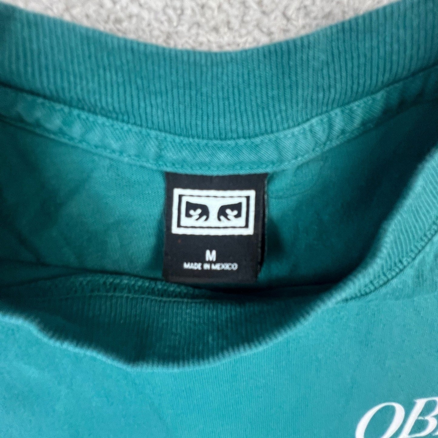 Obey Studios Mens Medium Graphic T-Shirt Teal Green Short Sleeve Crewneck