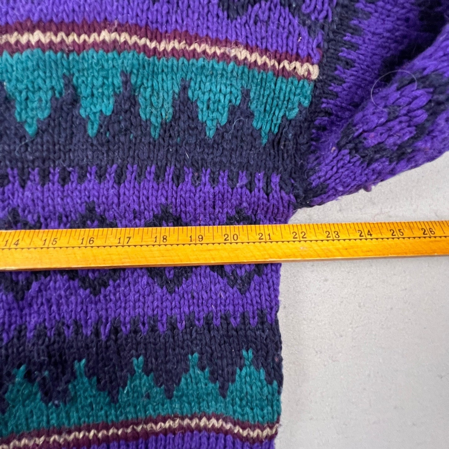 Rainbow Crafts Cardigan Mens L Purple Merino Wool Geometric Knit Ecuador Boho
