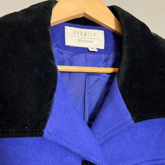 Princess Royalcore Swing Women's Blue Wool Coat Velvet Collar Size 10