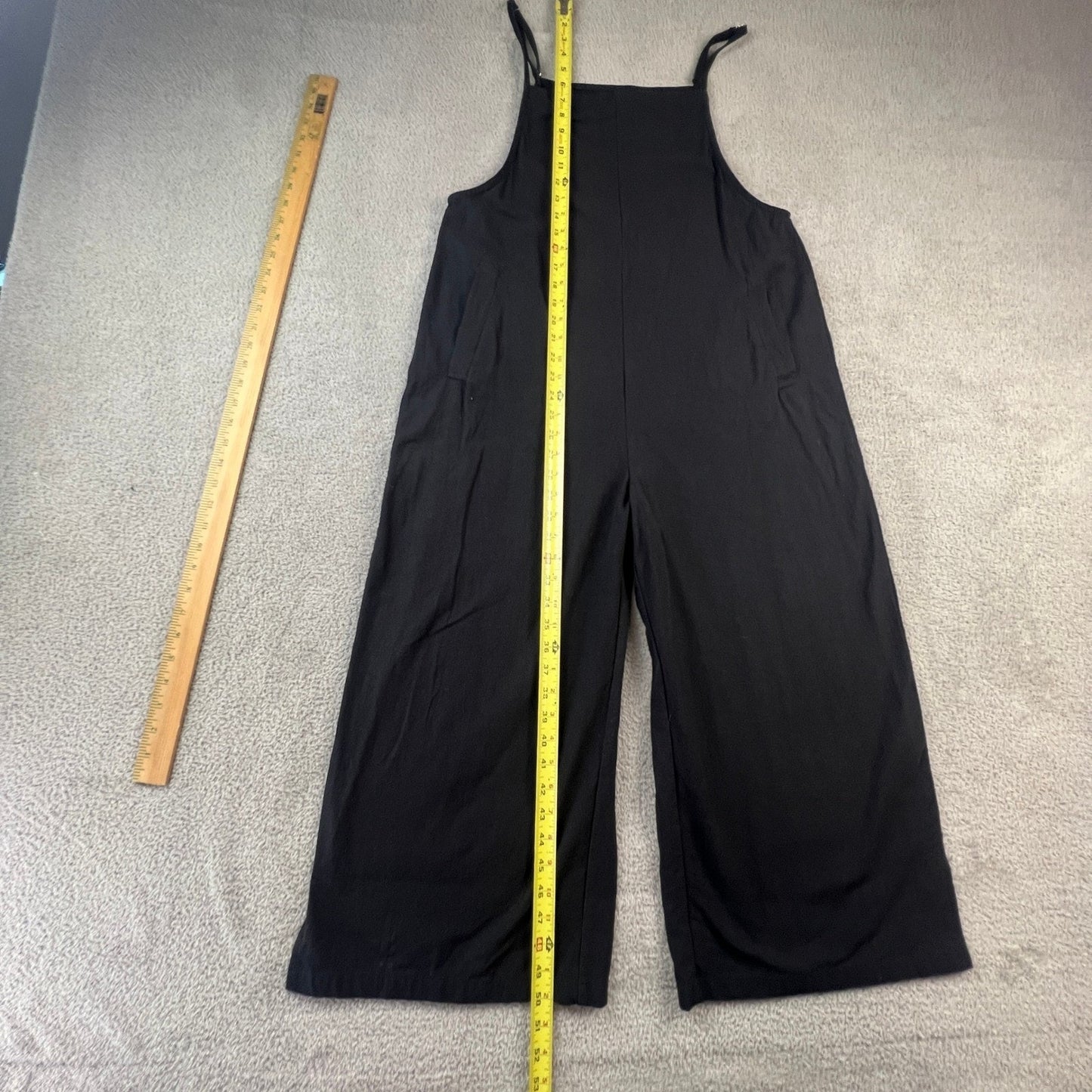 Minimalist Black 100% Cotton Women's Small Wide Leg Jumpsuit Utility Straps Chic