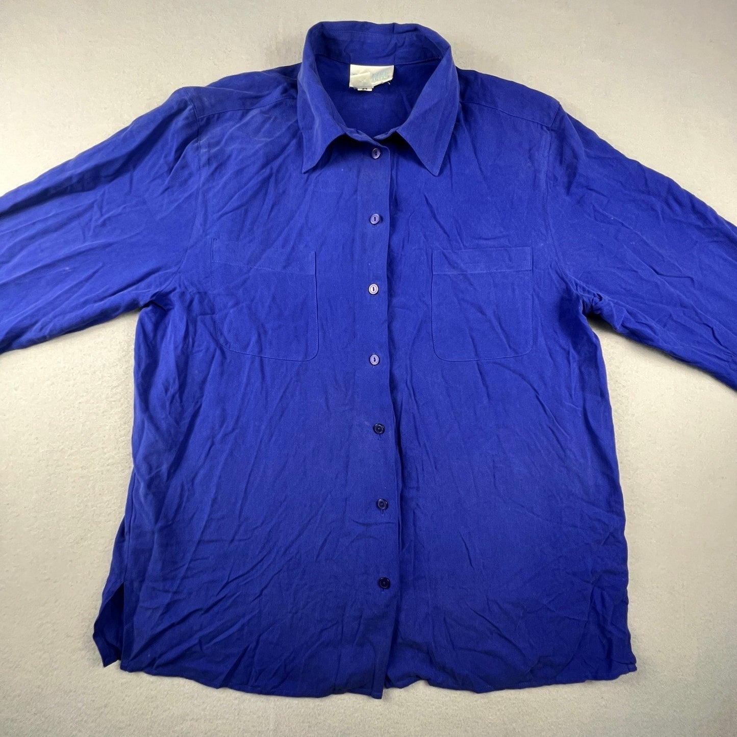 VTG Van Heusen Silk Button Up Shirt Womens Large Blue Long Sleeve Blouse Office Chic