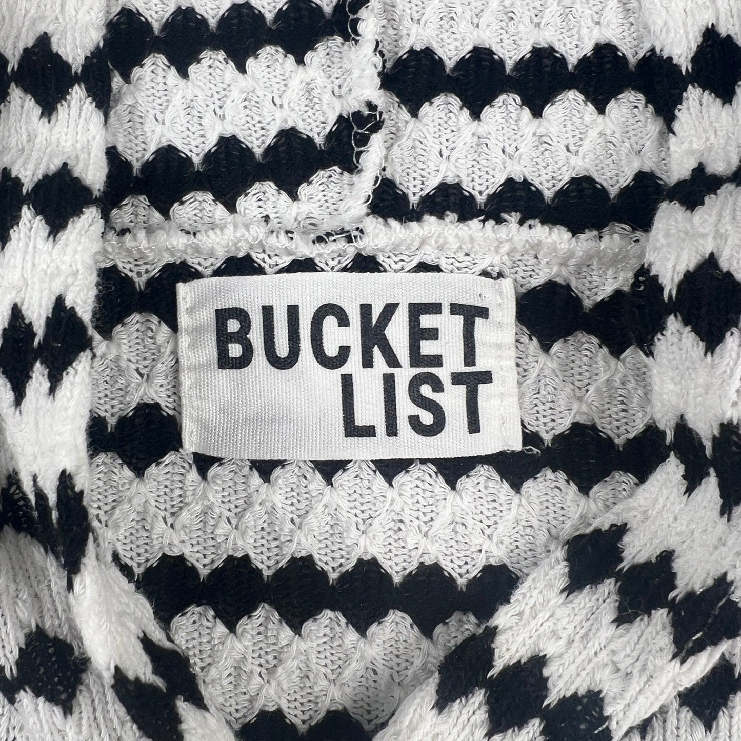 Oversized Knit Hoodie Womens Black White Geometric Henley Coastal Pullover