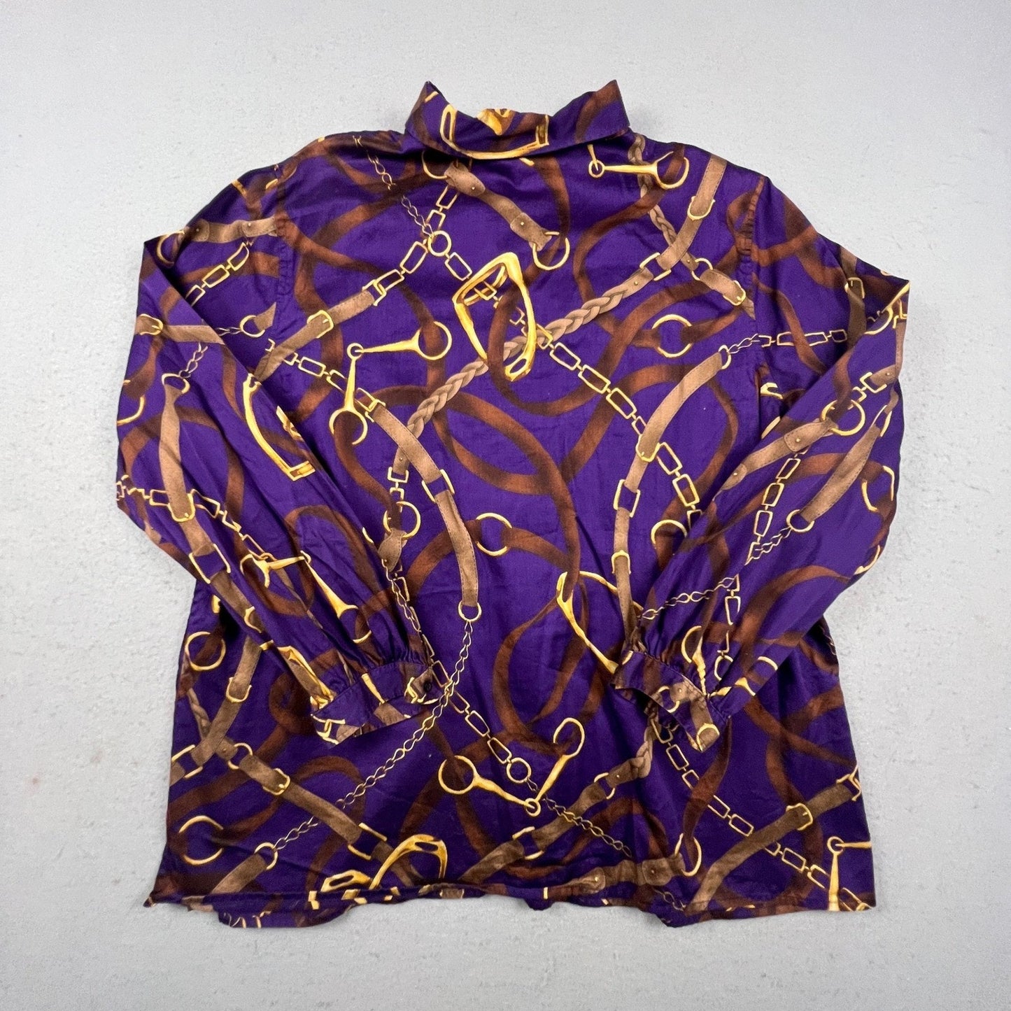 Lauren Ralph Lauren Shirt Womens 2X Purple Equestrian Chain Print Cotton Blouse