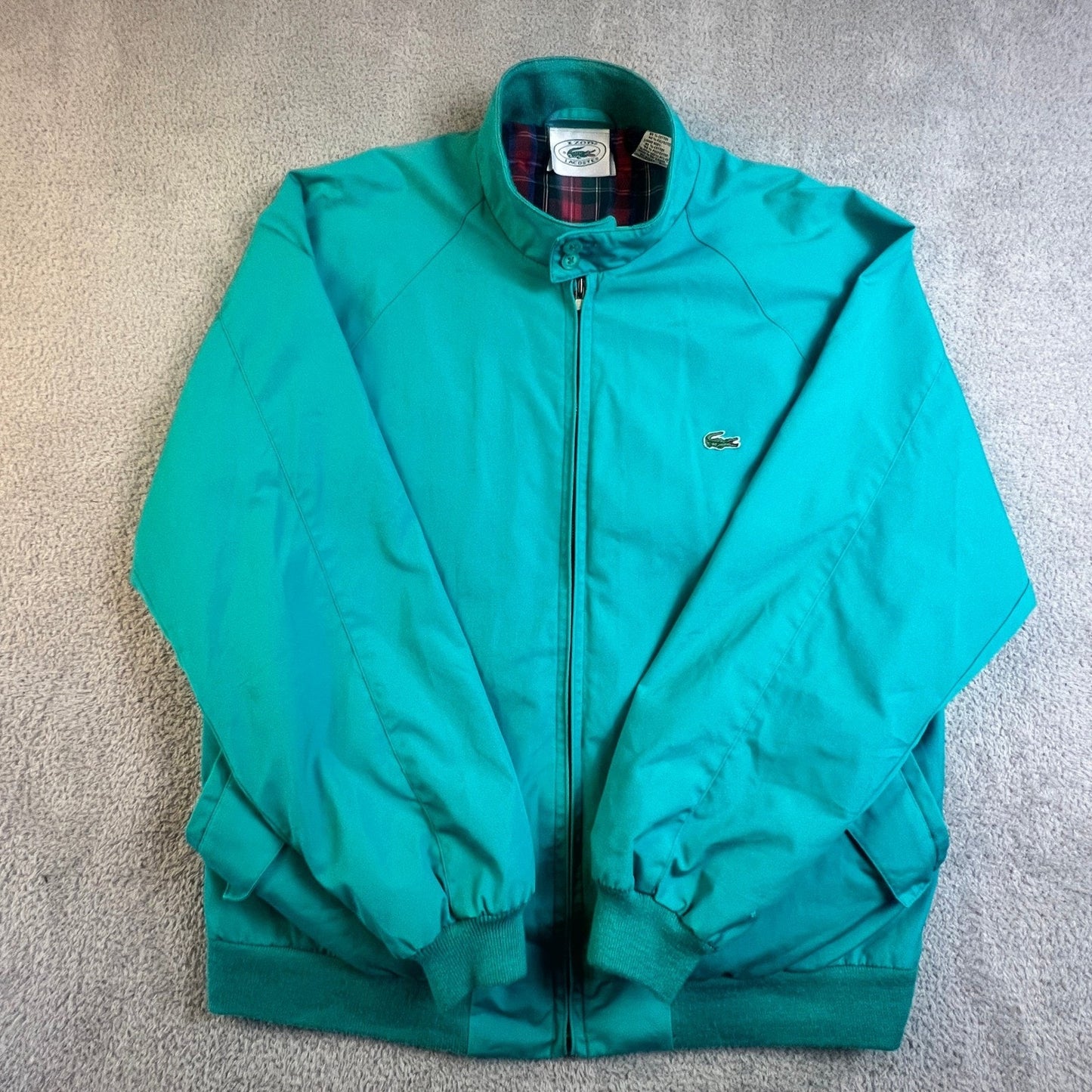 Vintage Izod Lacoste Harrington Jacket Mens Large Teal Green Plaid Lined