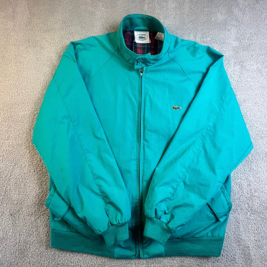 Vintage Izod Lacoste Harrington Jacket Mens Large Teal Green Plaid Lined