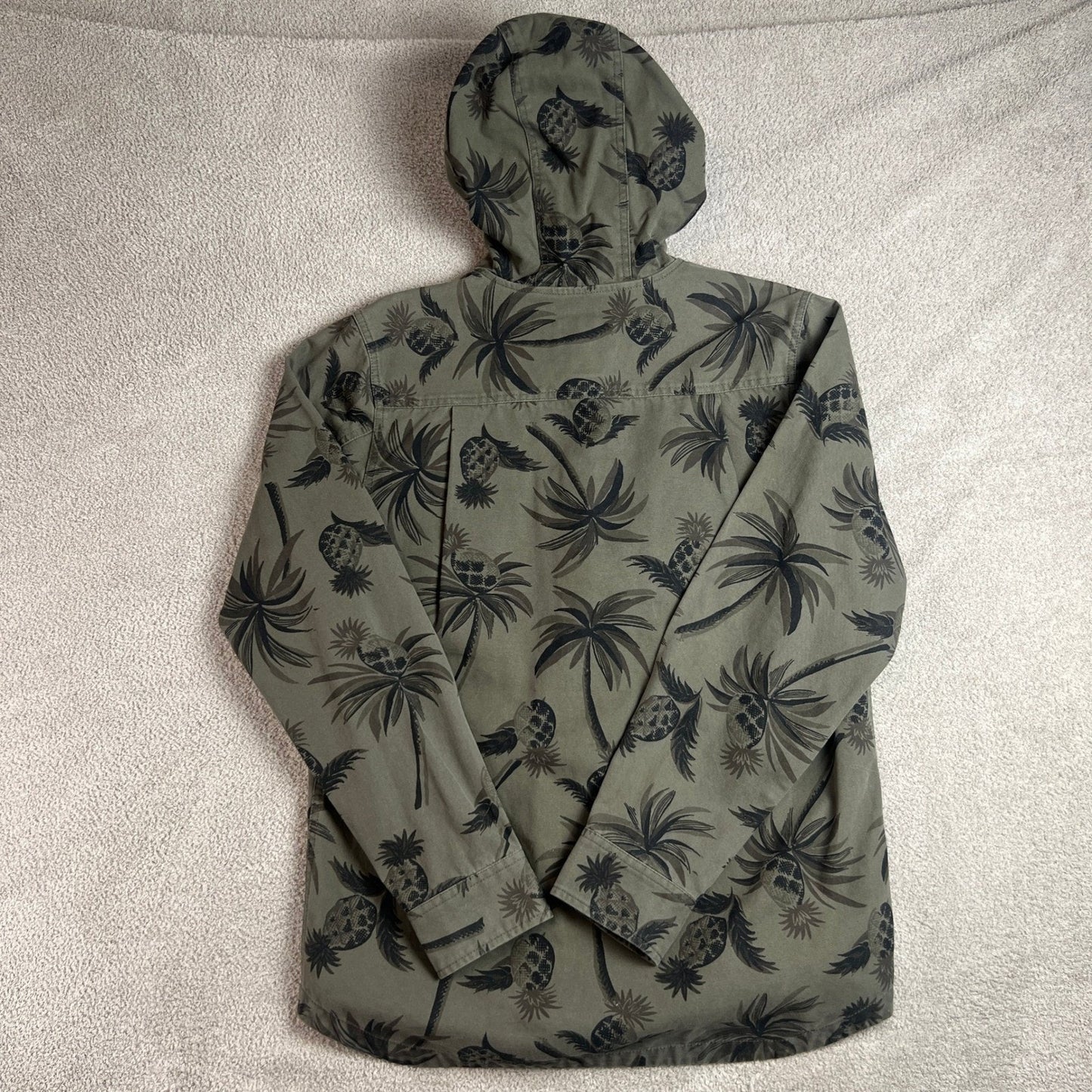 Vans Hooded Jacket Mens Medium Tropical Palm Tree Print Chore Coat Olive