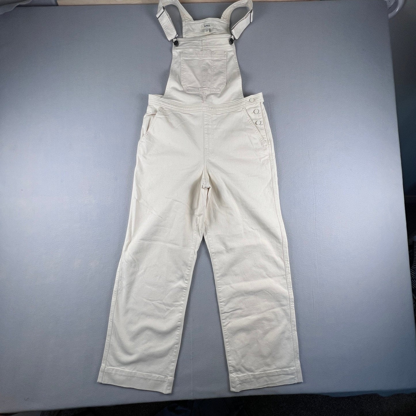 Denim Overalls Womens Medium Cream Wide Leg Cotton Stretch Boho Casual UpWest