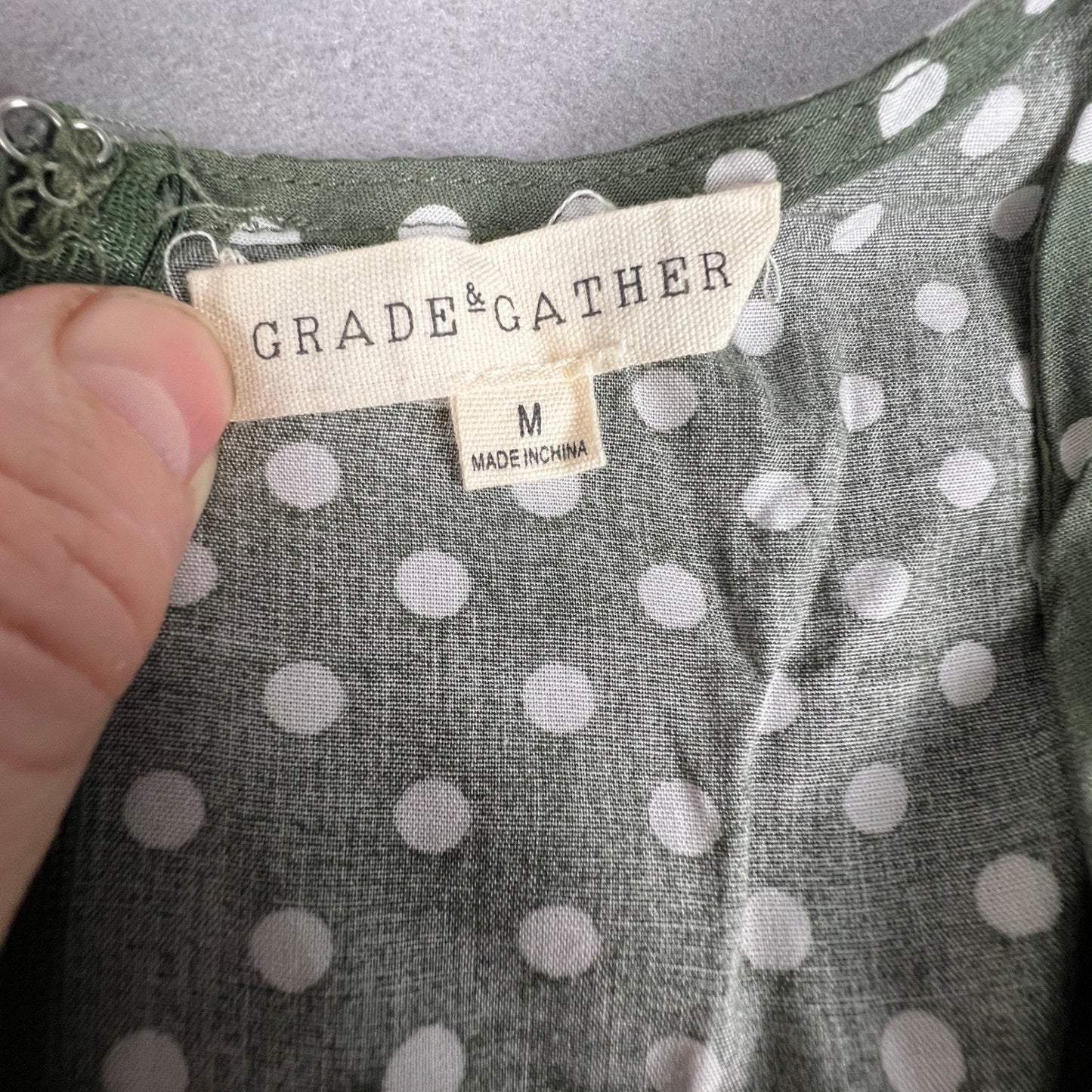 Anthropologie Grade & Gather Midi Dress Womens M Green Polka Dot Summer Casual