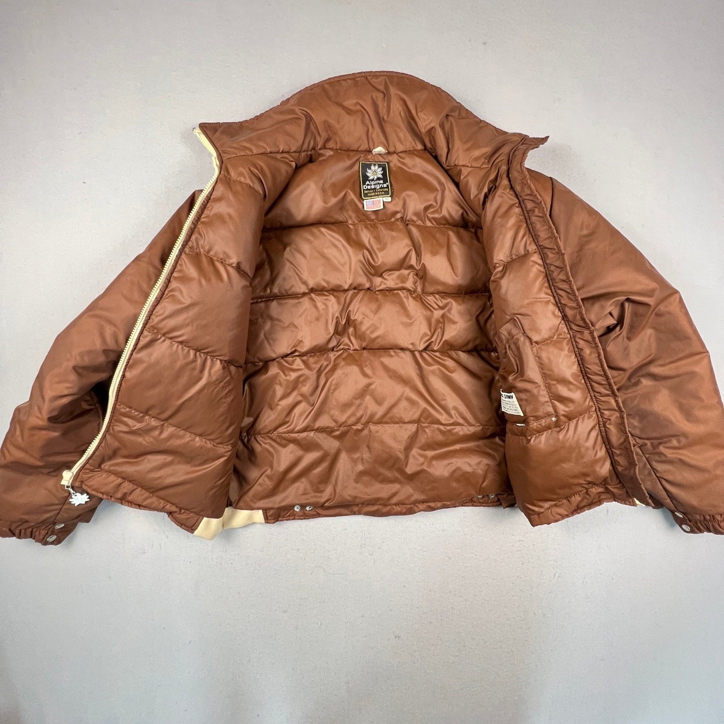 VTG Alpine Designs Goose Down Puffer Jacket XL Brown USA Made Ski Coat RARE Warm