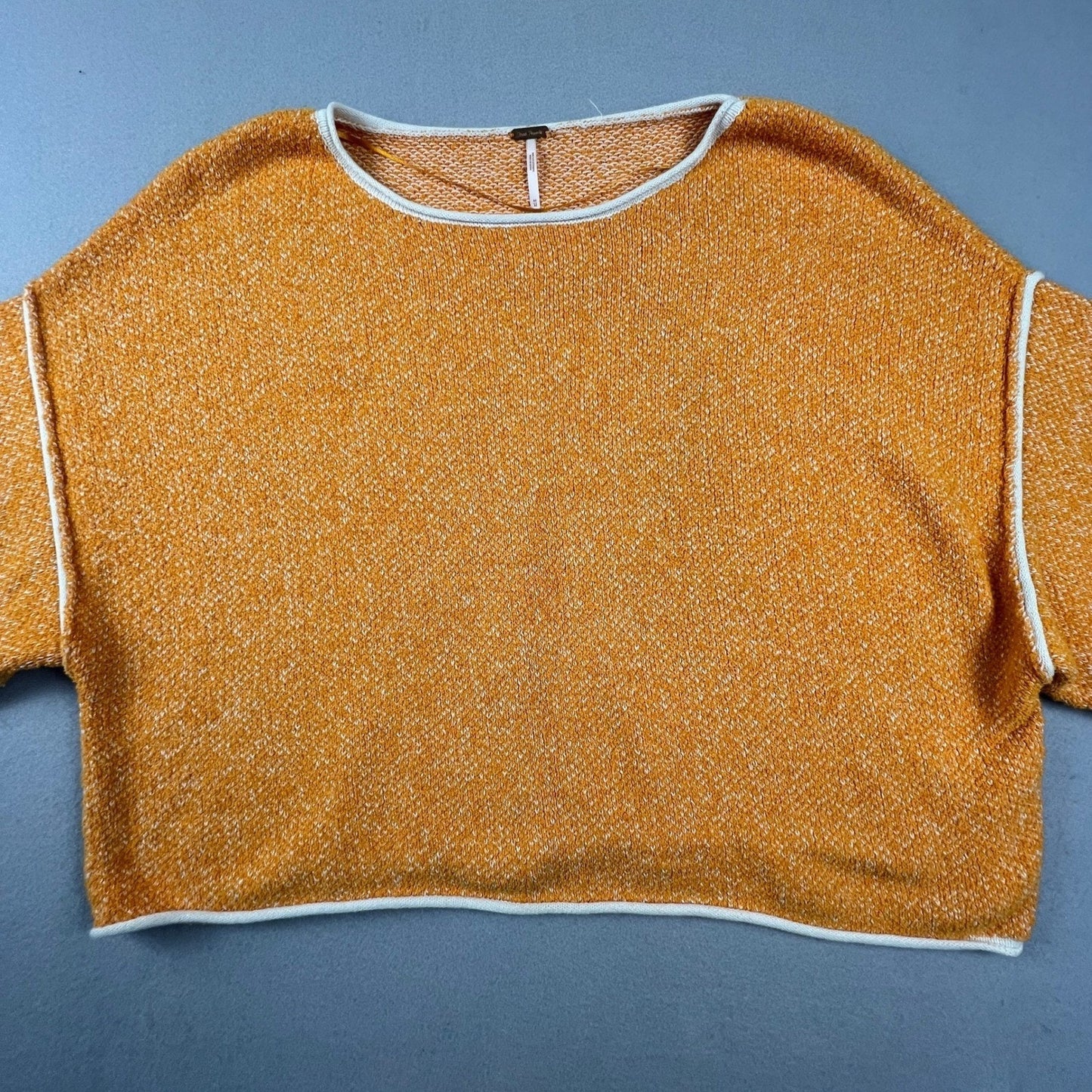 Free People Sweater Womens Medium Orange Bardot Boxy Wide Sleeve Boho Knit Top