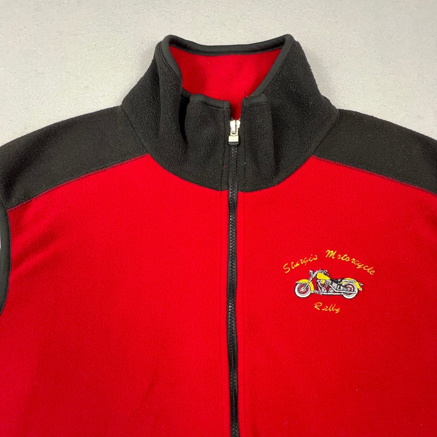 Sturgis Motorcycle Rally Fleece Vest Mens XL Red Biker Full Zip Gilet Noblewear