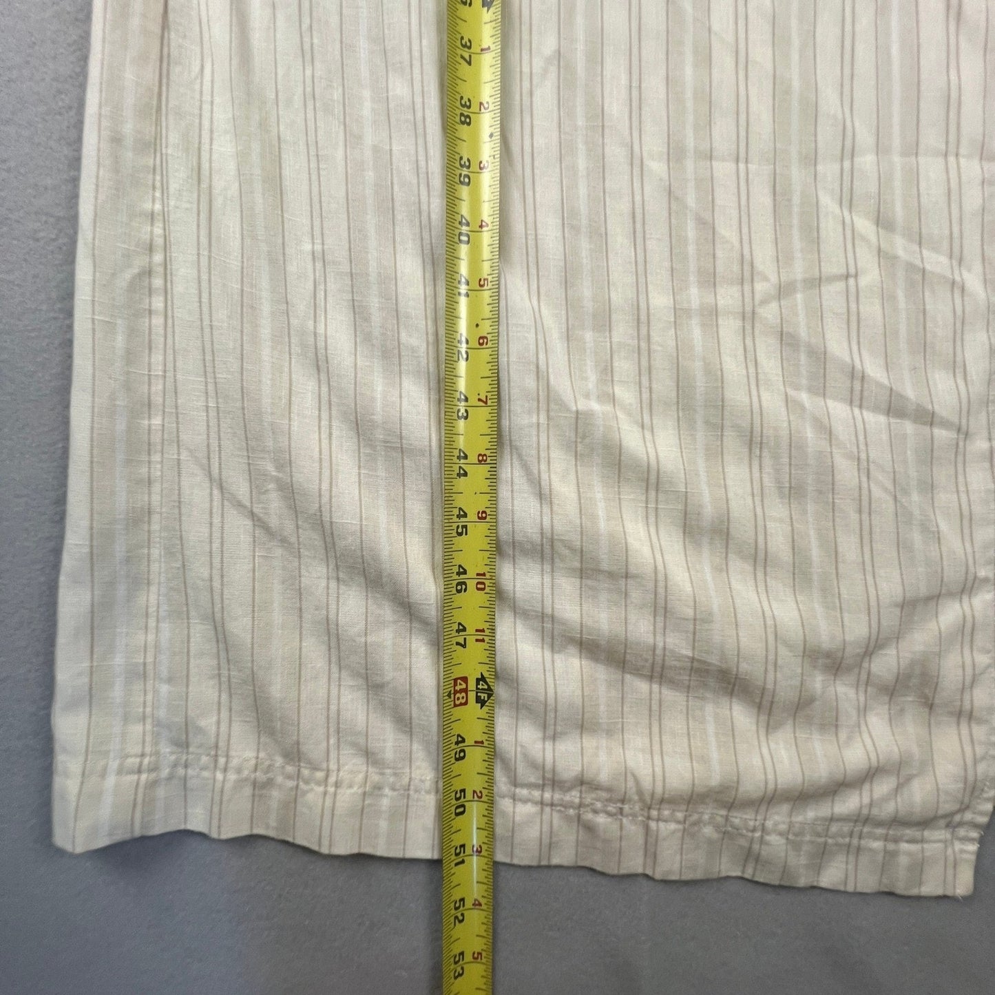 Midi Dress Womens L Cream Pinstripe Wrap Tie Cotton Casual Universal Thread