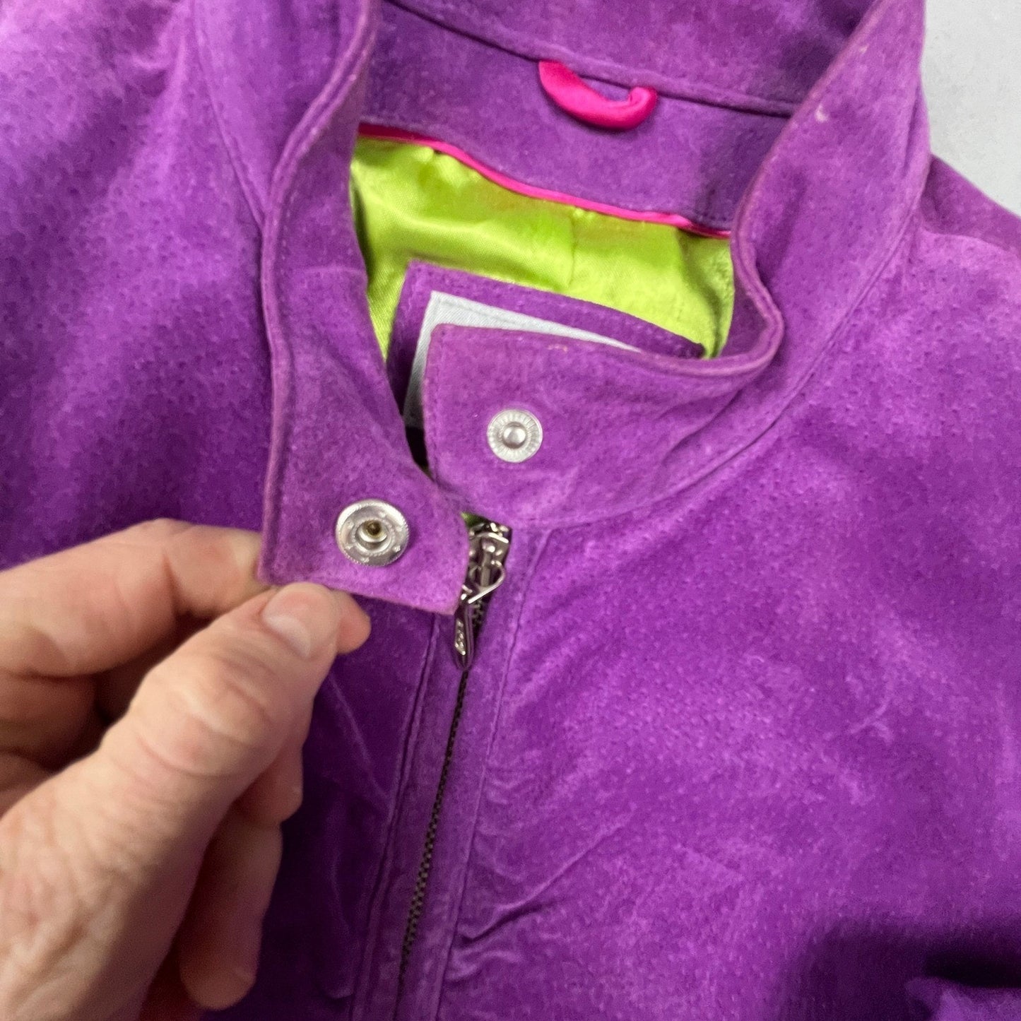 Wilsons Leather Maxima Suede Jacket Women L Purple Moto Mock Neck Y2K Joker Chic
