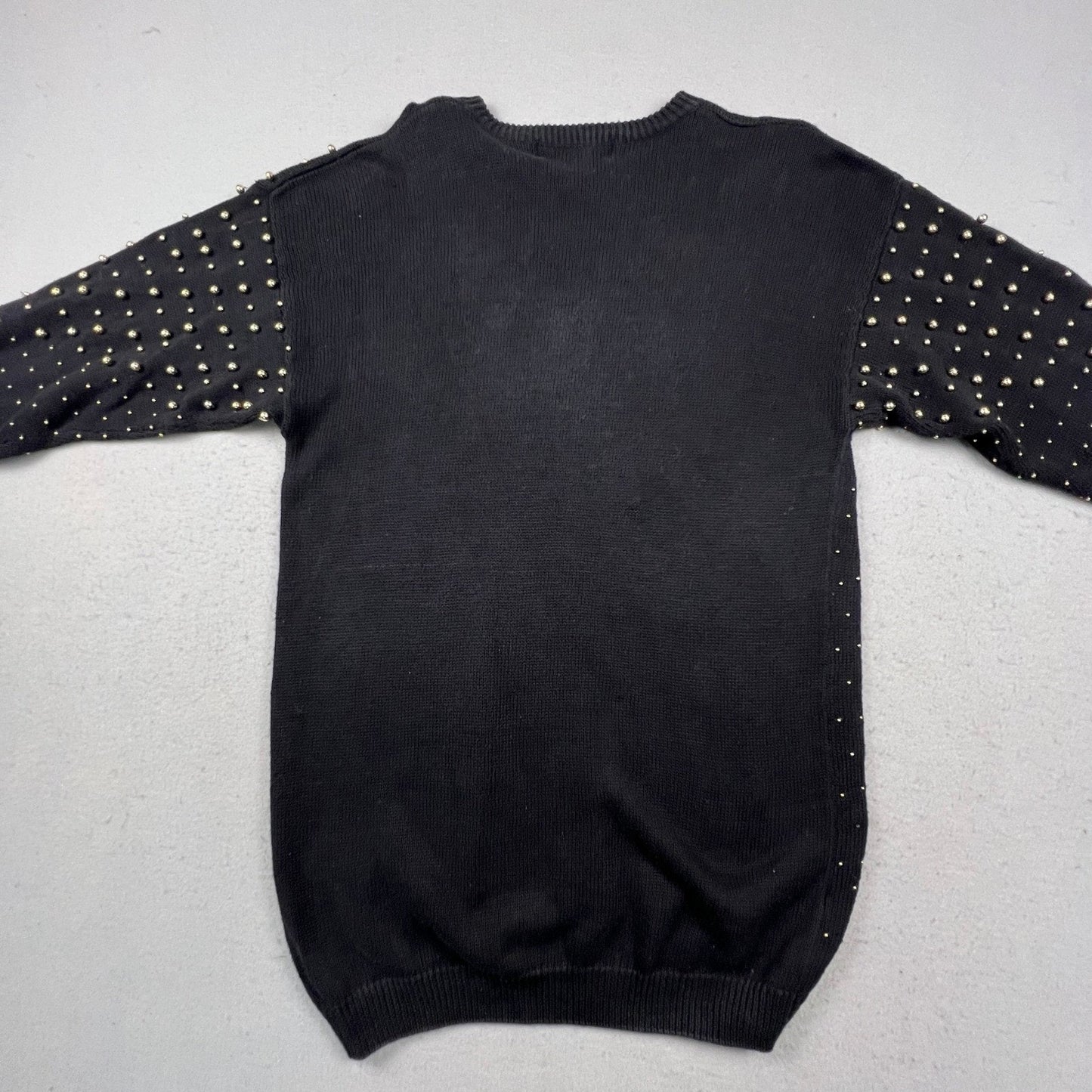 Victoria Harbour Sweater Womens L Black Gold Beaded Ramie Cotton Knit Crewneck