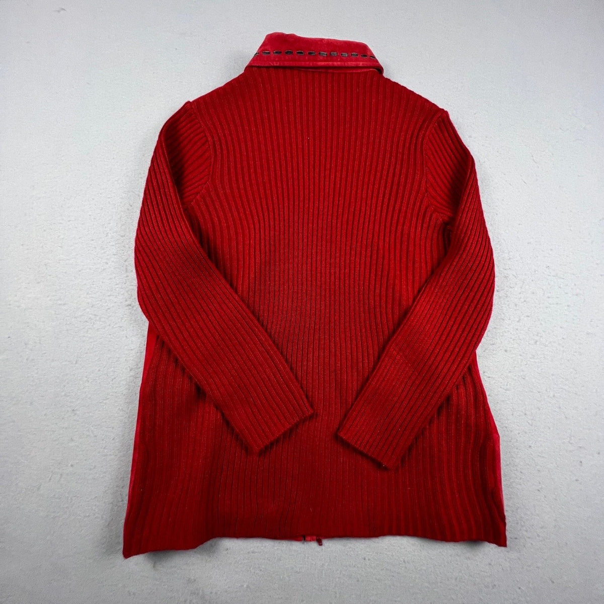 Jessie Sport Leather Jacket Women 1X Red Suede Ribbed Knit Mixed Media Zip Up