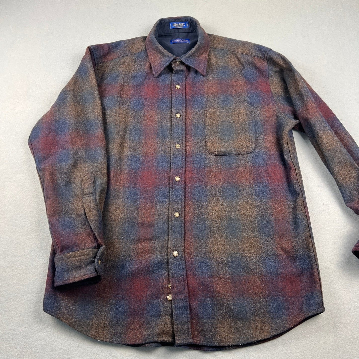 Pendleton Lodge Shirt Mens L Brown Plaid Wool Button Up Flannel Outdoor Classic