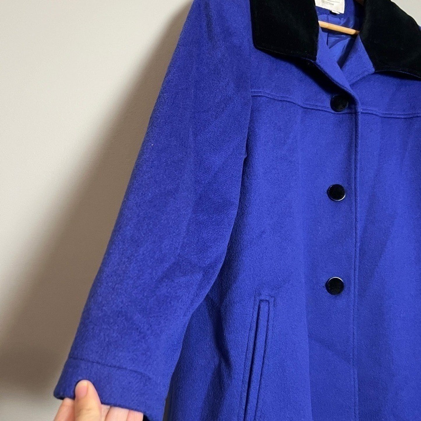 Princess Royalcore Swing Women's Blue Wool Coat Velvet Collar Size 10