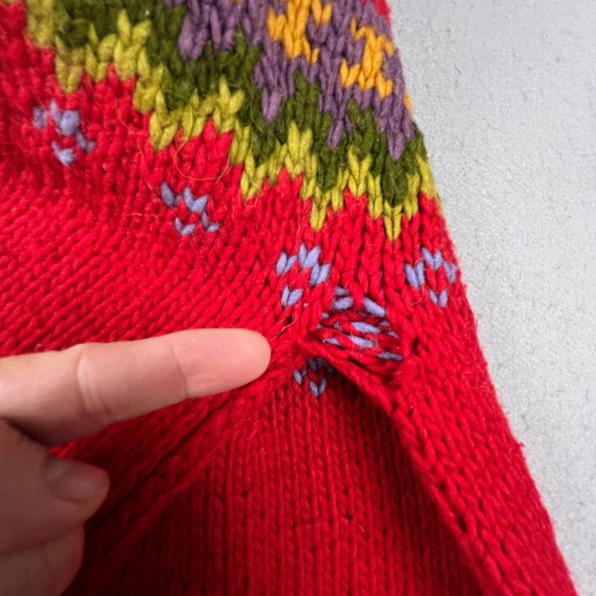 Handmade Fair Isle Zip Cardigan Sweater Mens XL Red Wool Knit Nordic Outdoor
