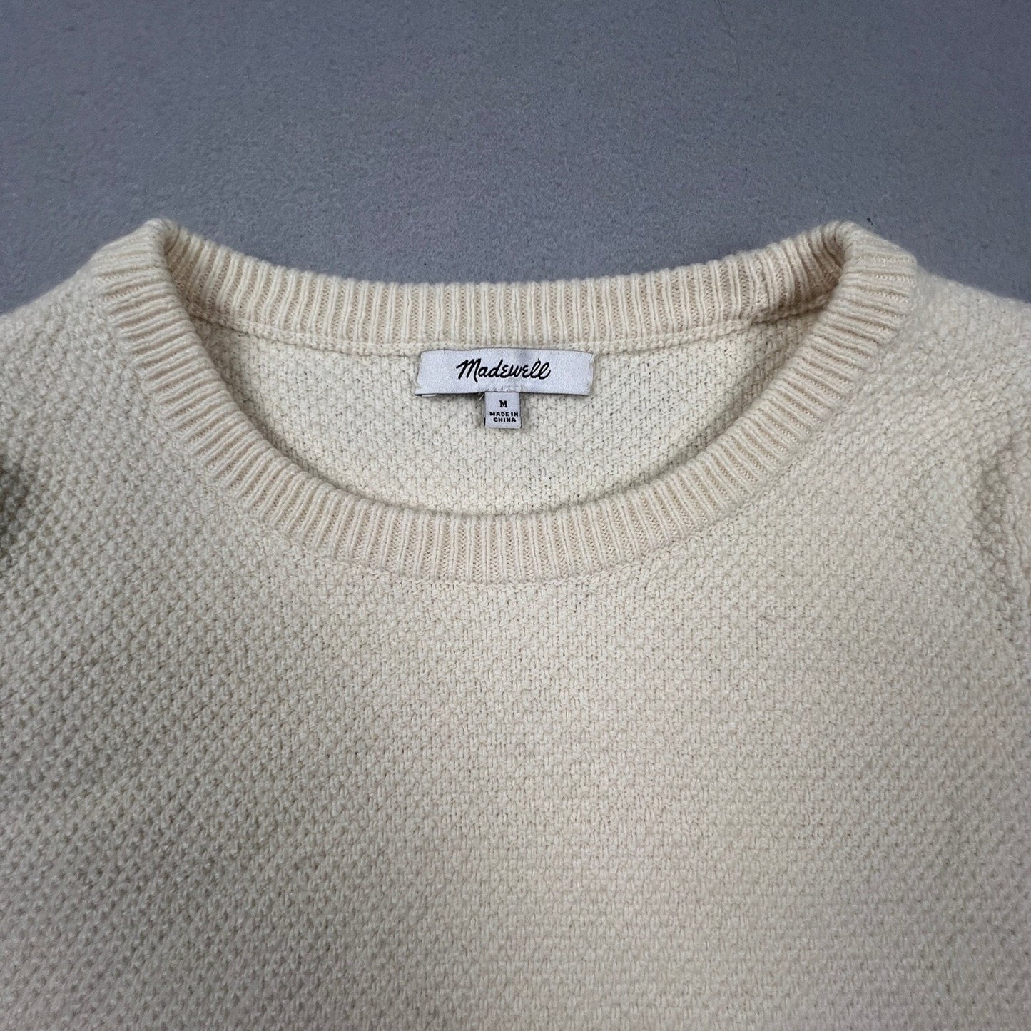 Madewell Sweater Womens Medium Cream Puff Sleeve Bobble Knit Merino Blend Boho