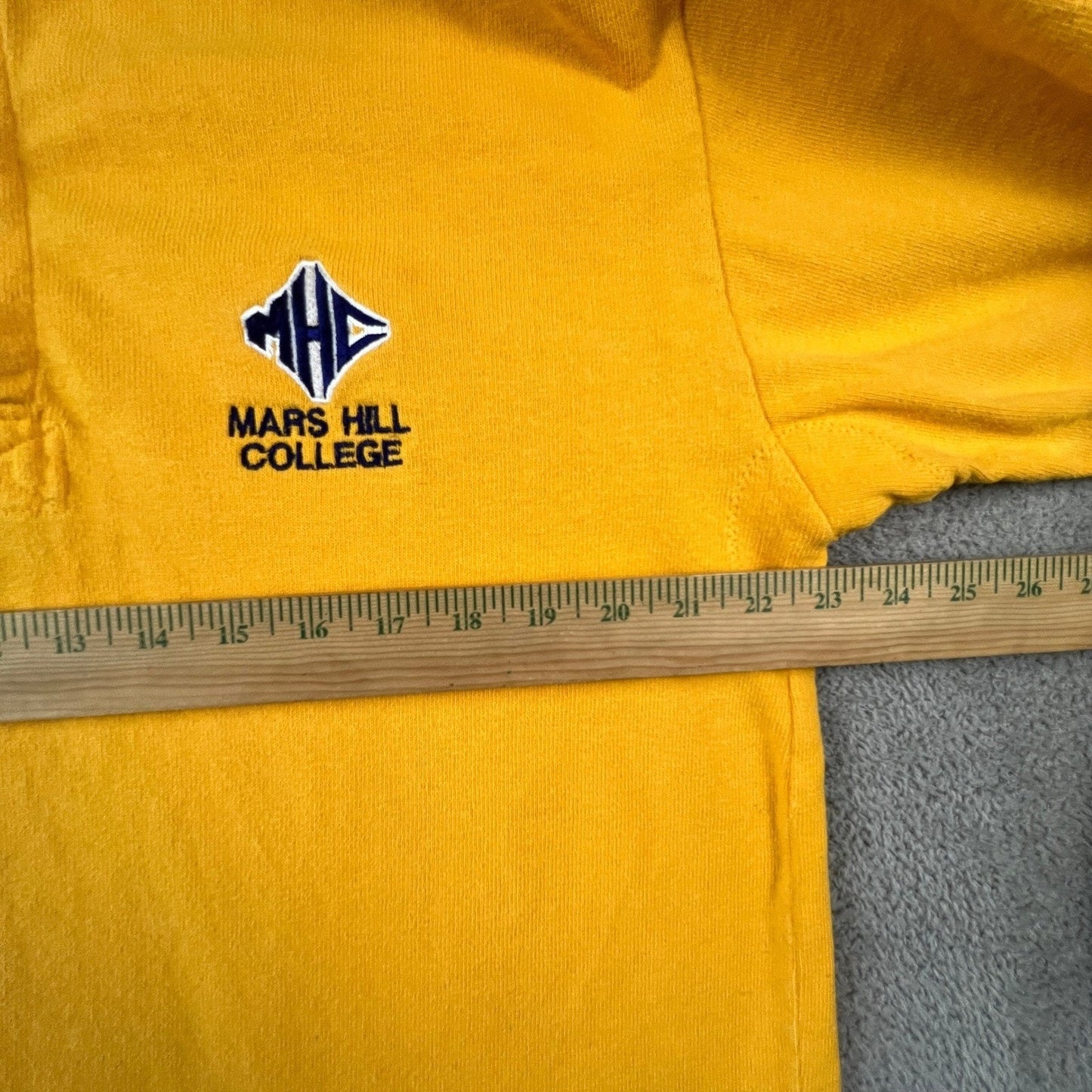 VTG Barbarian Rugby Wear Mars Hill College Shirt Mens XL Yellow Long Sleeve Polo