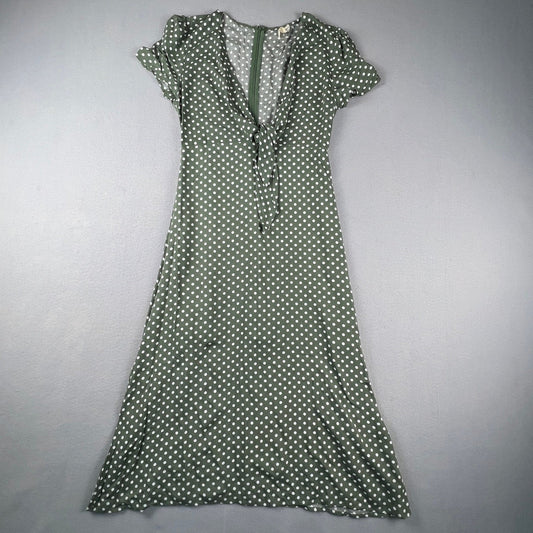 Anthropologie Grade & Gather Midi Dress Womens M Green Polka Dot Summer Casual