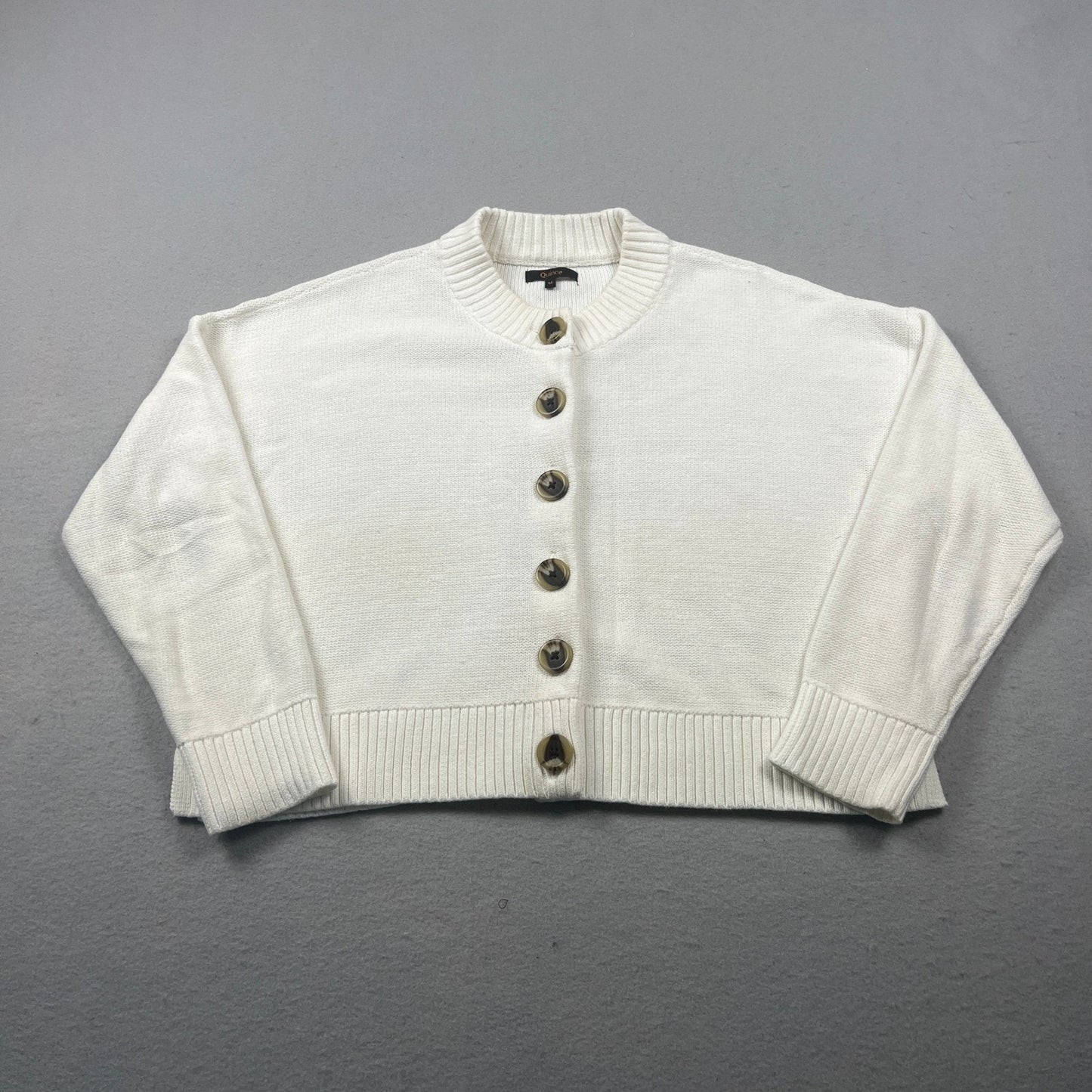 Quince Cardigan Sweater Womens M White Organic Cotton Cropped Knit Minimalist