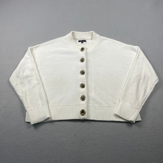 Quince Cardigan Sweater Womens M White Organic Cotton Cropped Knit Minimalist