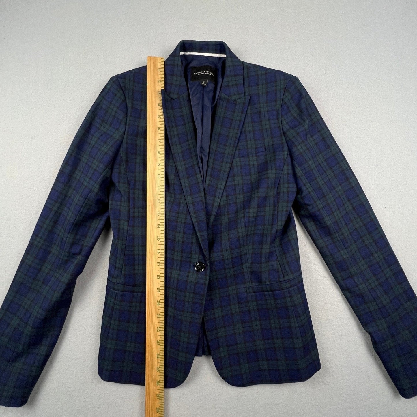 Banana Republic Classic Blazer Womens 4 Tall Navy Green Plaid Tailored Career