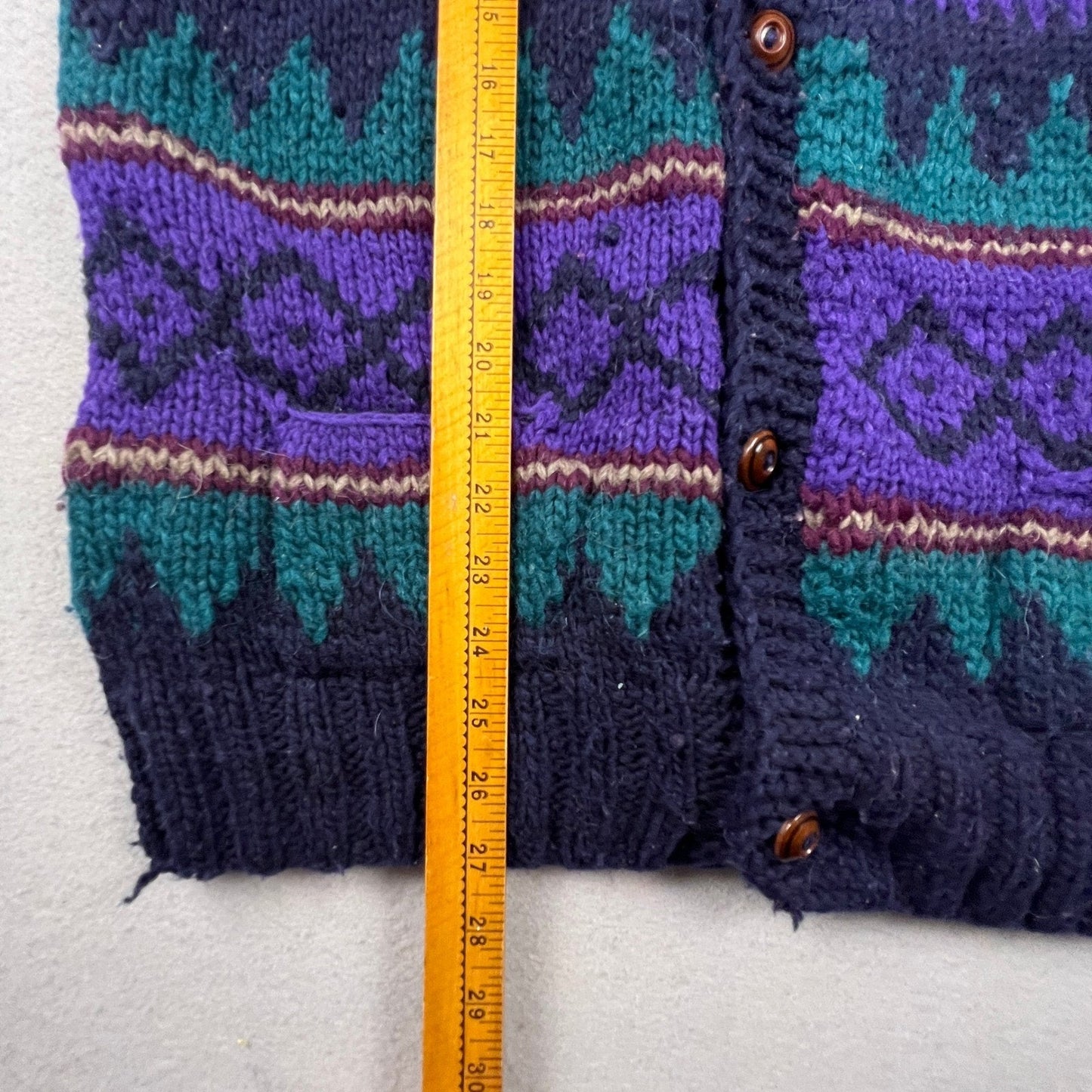 Rainbow Crafts Cardigan Mens L Purple Merino Wool Geometric Knit Ecuador Boho