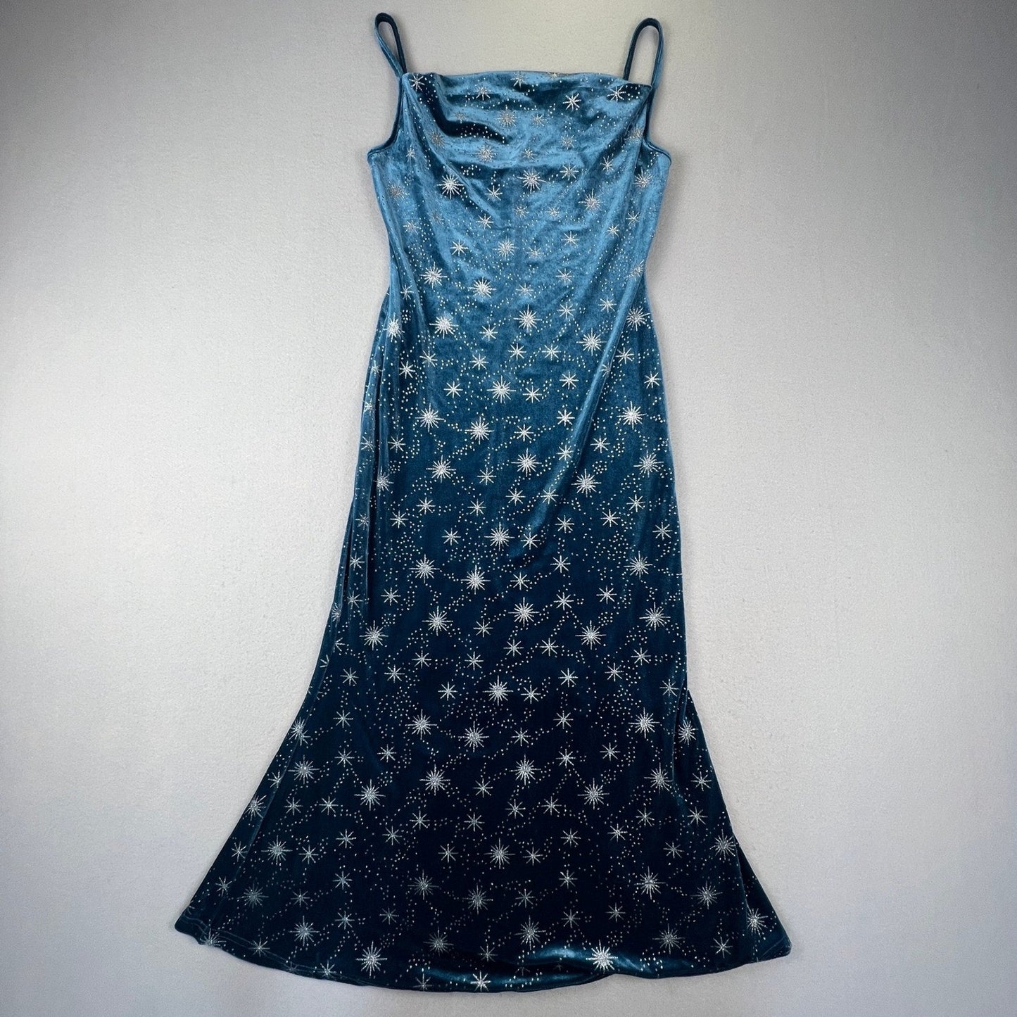 Cider Velvet Maxi Dress Womens Medium Teal Celestial Starburst Cowl Neck Party