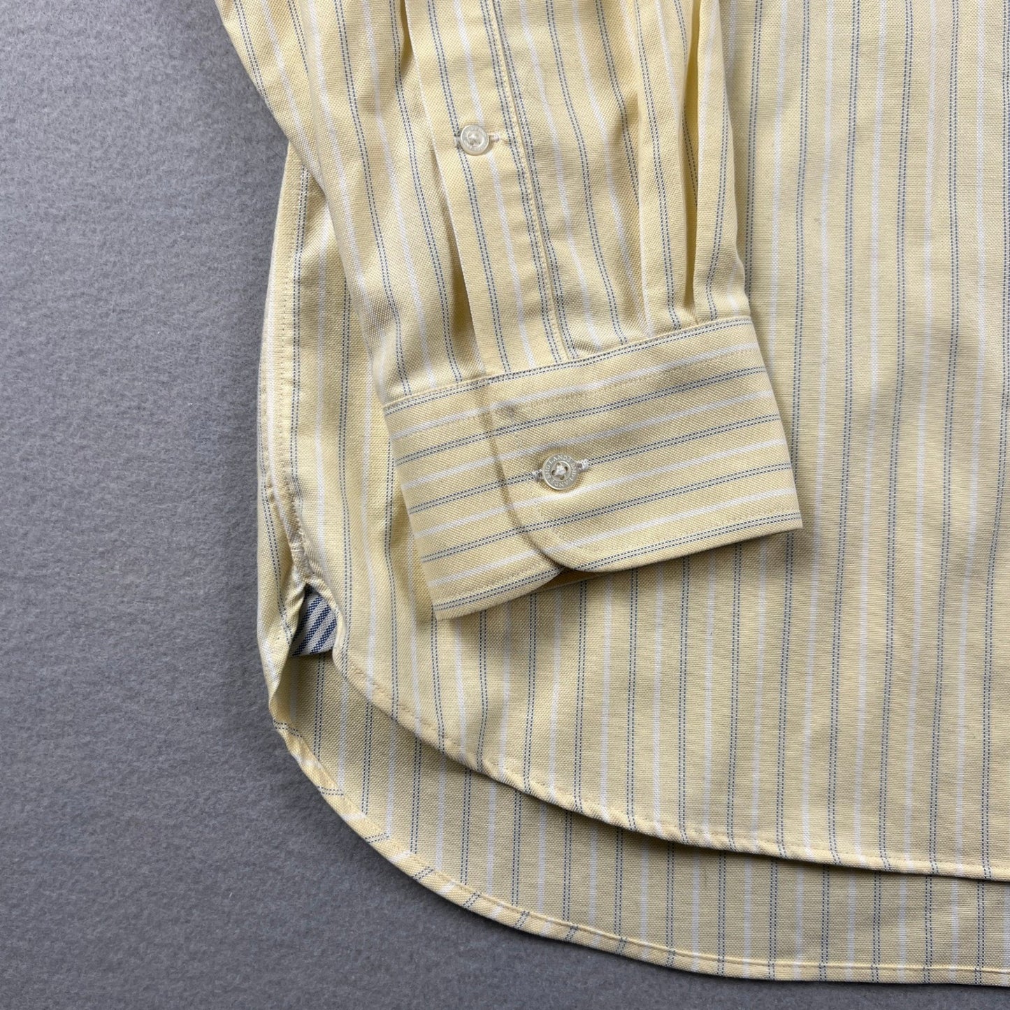 Lands' End Button Down Shirt Mens L 16-16.5 Yellow Stripe Supima No Iron Oxford