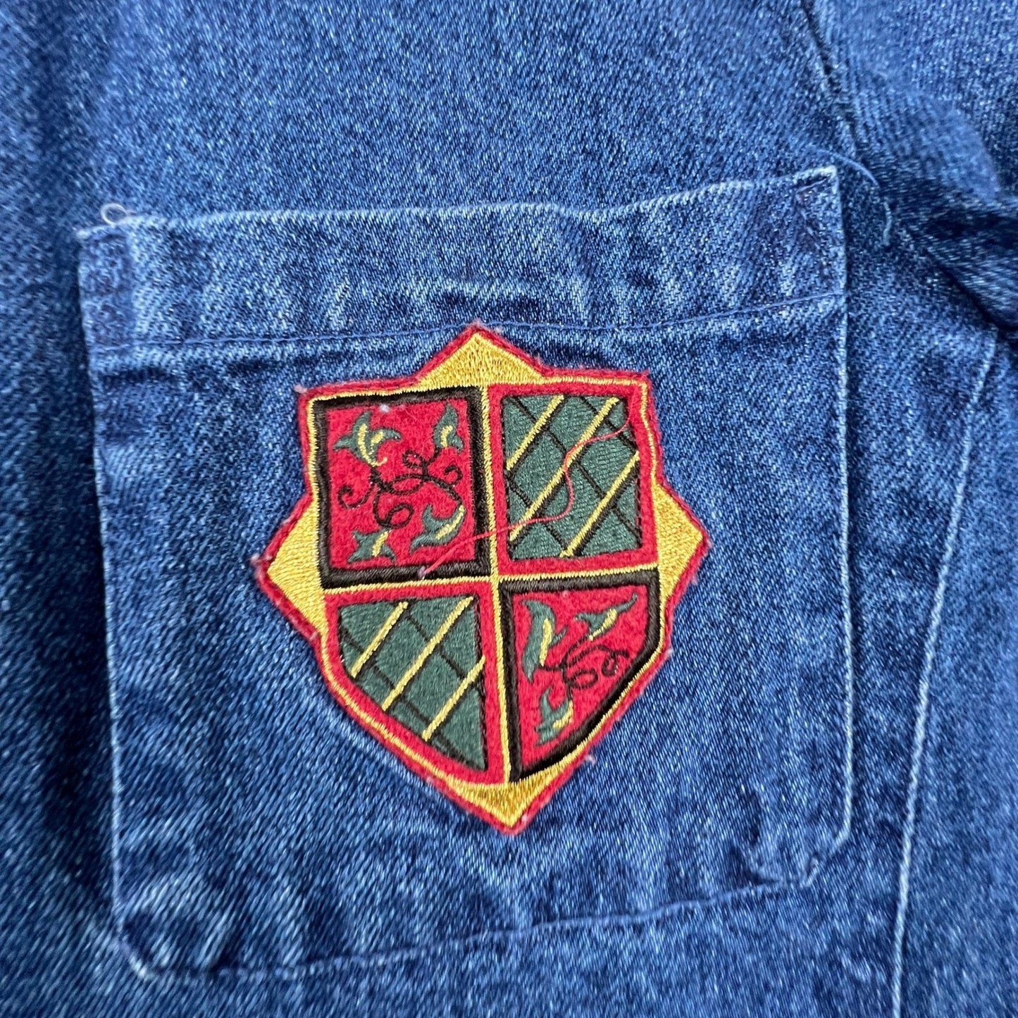 Spiegel For You Denim Blazer Women 1X Crest Patch Preppy VTG Jacket Academia