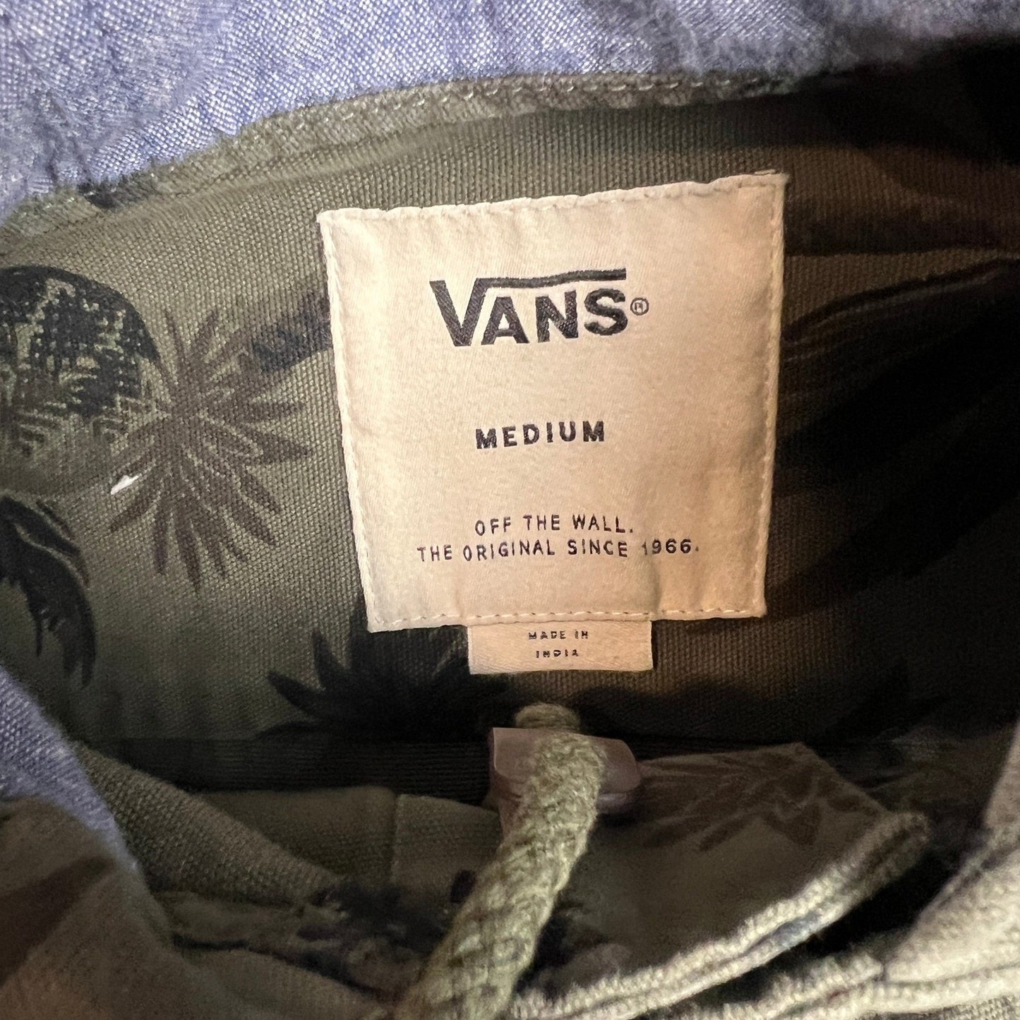 Vans Hooded Jacket Mens Medium Tropical Palm Tree Print Chore Coat Olive