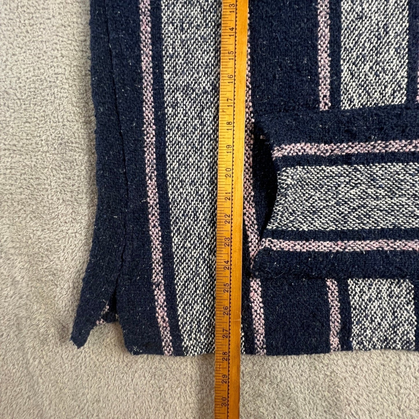 Senor Lopez Mexican Baja Hoodie Navy Blue Pink Striped Rug Pullover Large
