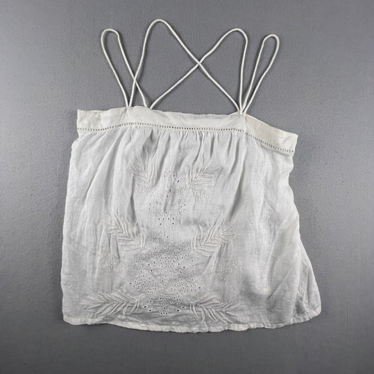 100% Linen White Camisole Top 12 Eyelet Embroidered Strappy Boho Summer GAP