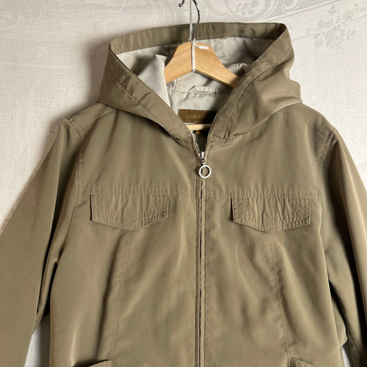 Weather Tamer Utility Jacket Womens Large Khaki Hooded Zip Front Elegant Travel