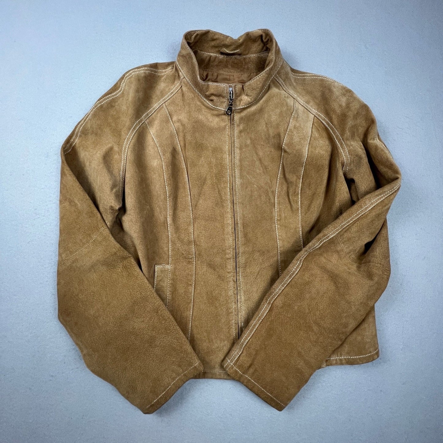 Wilsons Leather Maxima Jacket Womens L Brown Suede Contrast Stitch Moto Western