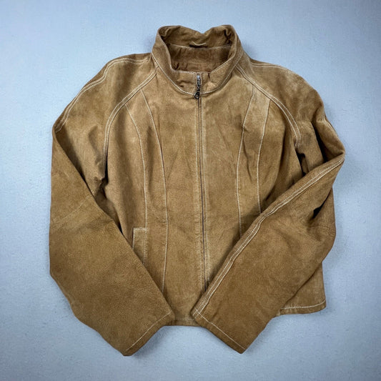 Wilsons Leather Maxima Jacket Womens L Brown Suede Contrast Stitch Moto Western