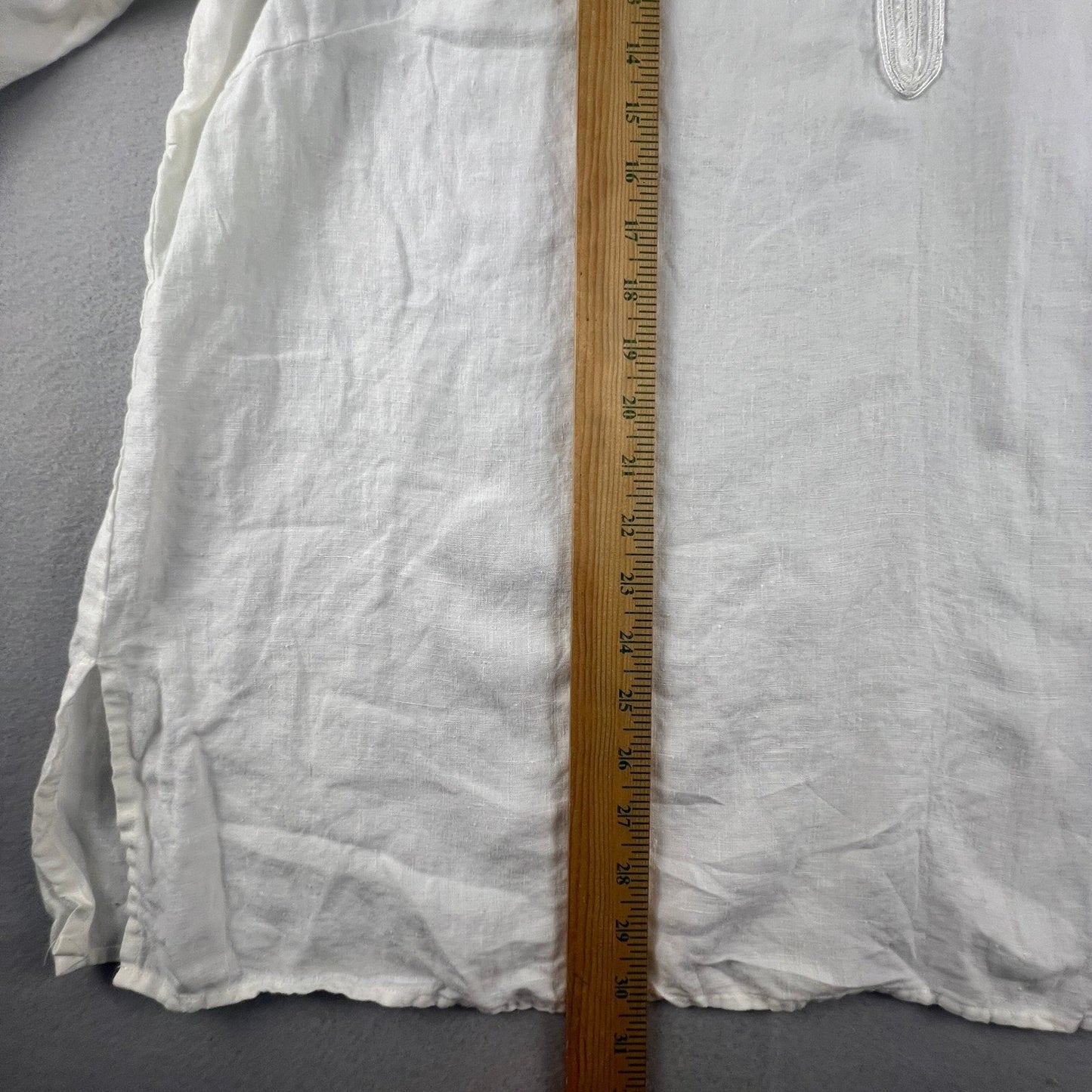 100% Linen Edward Woman Tunic Men 2X White Irish Embroidered V-Neck Beach Coastal