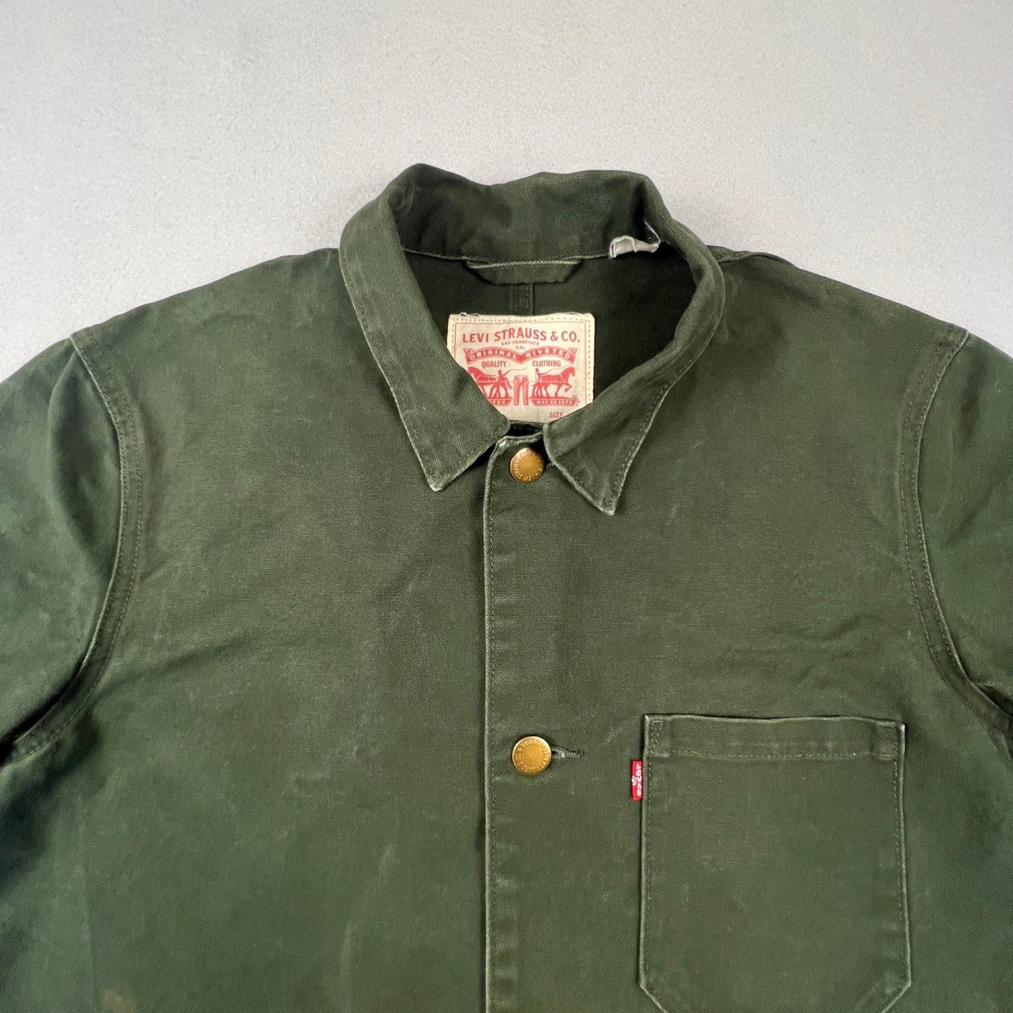 Levi's Chore Coat Men Large Green Canvas Utility Jacket Workwear Chore Coat