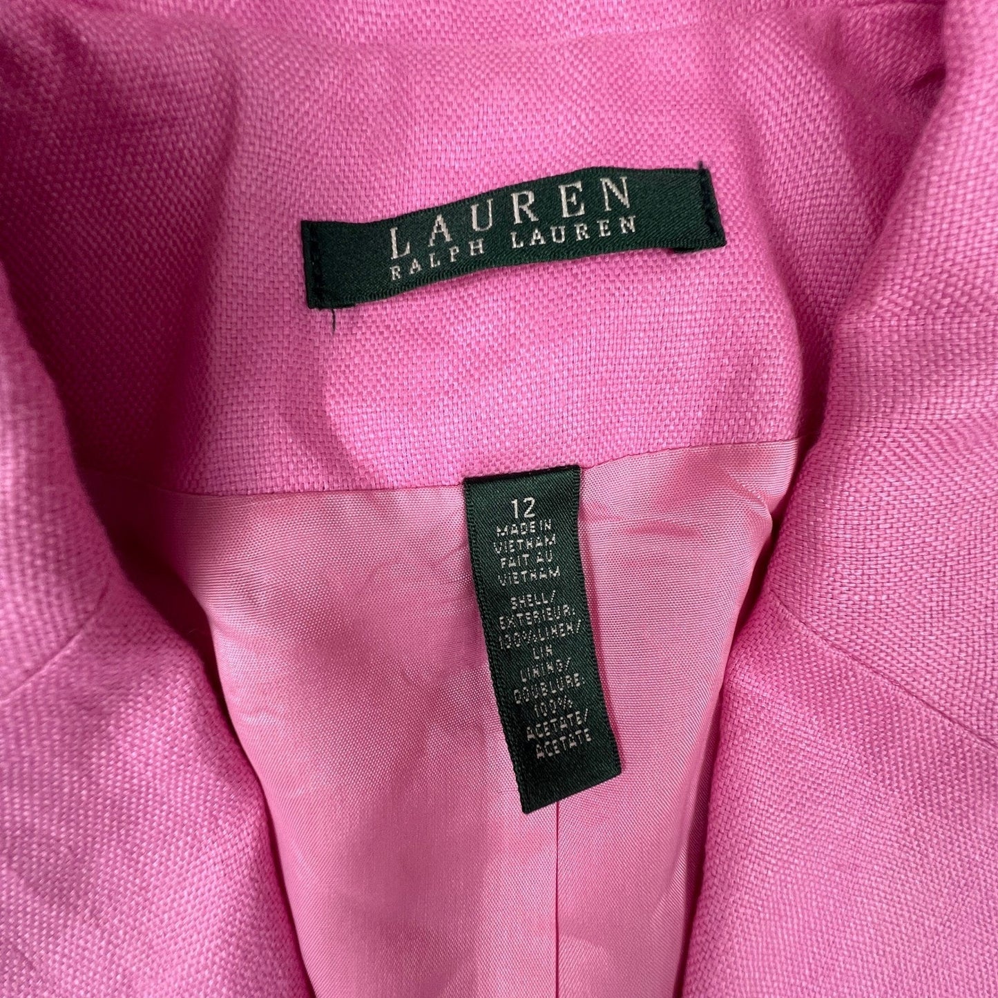 Lauren Ralph Lauren Blazer Women 12 Pink 100% Linen 2Button Career Jacket Office