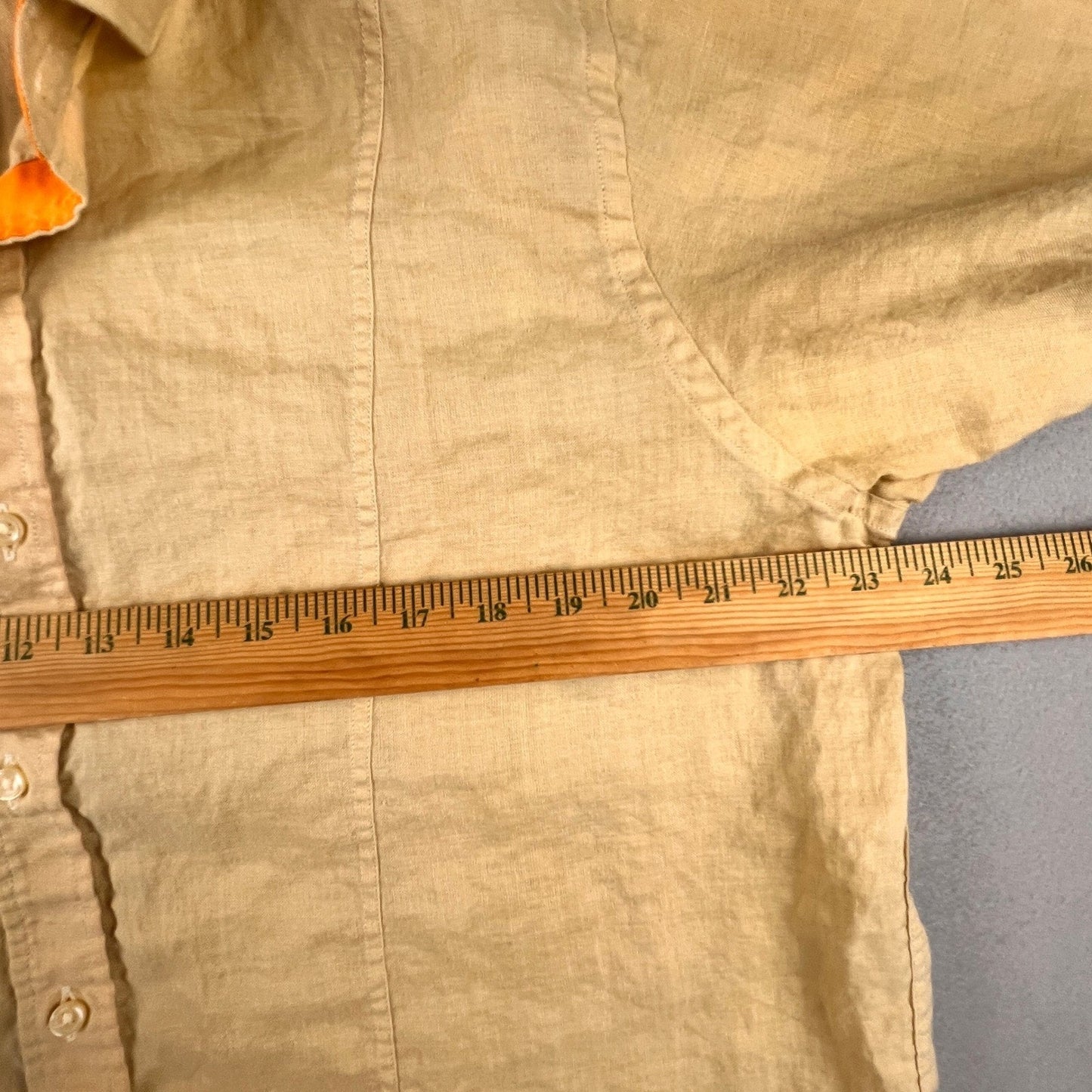 iTailor Button Down Shirt Mens XL Tan Orange Contrast Cotton Linen Beach Summer