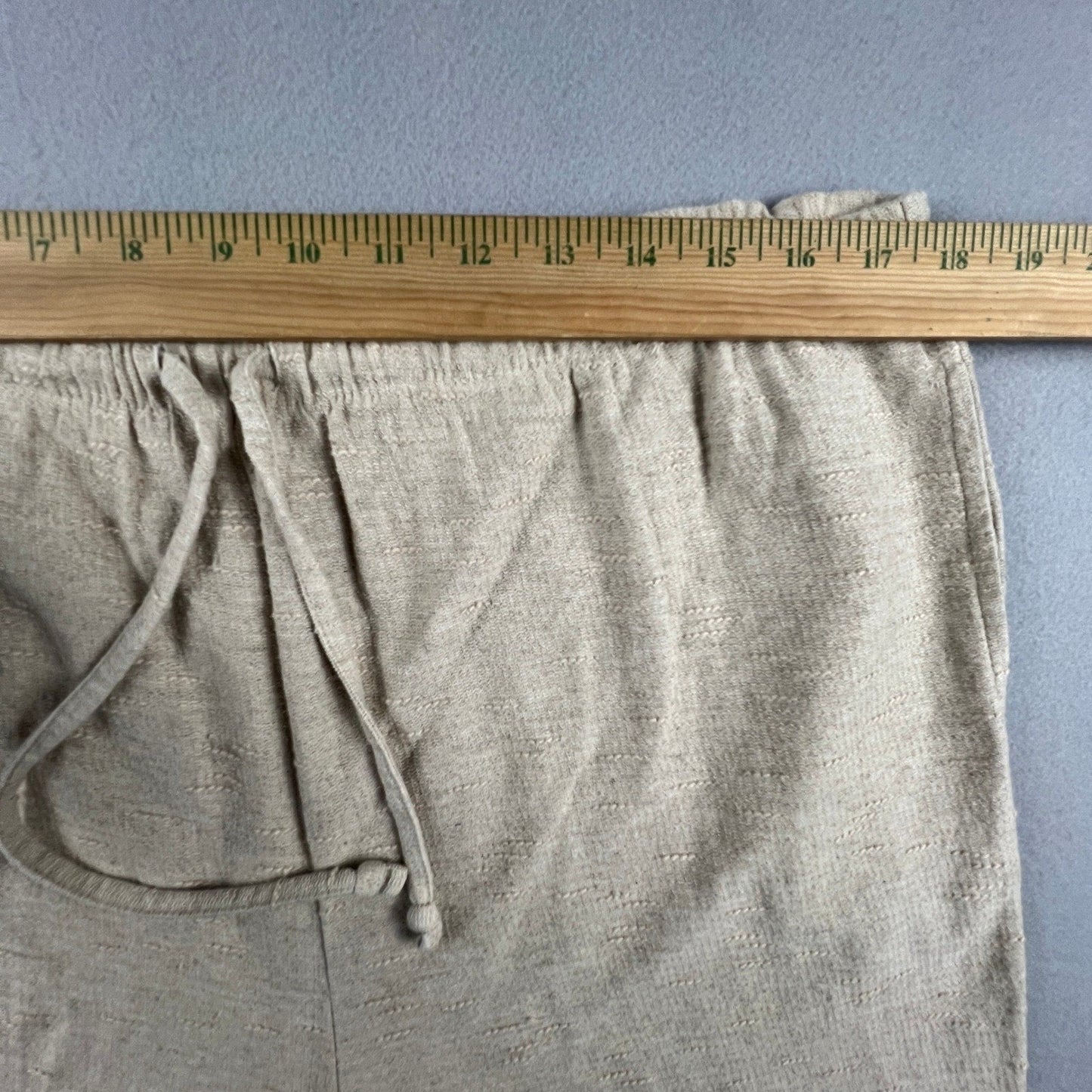 Linen Pants Womens Large Beige Cotton Ramie Drawstring Lounge Casual Summer