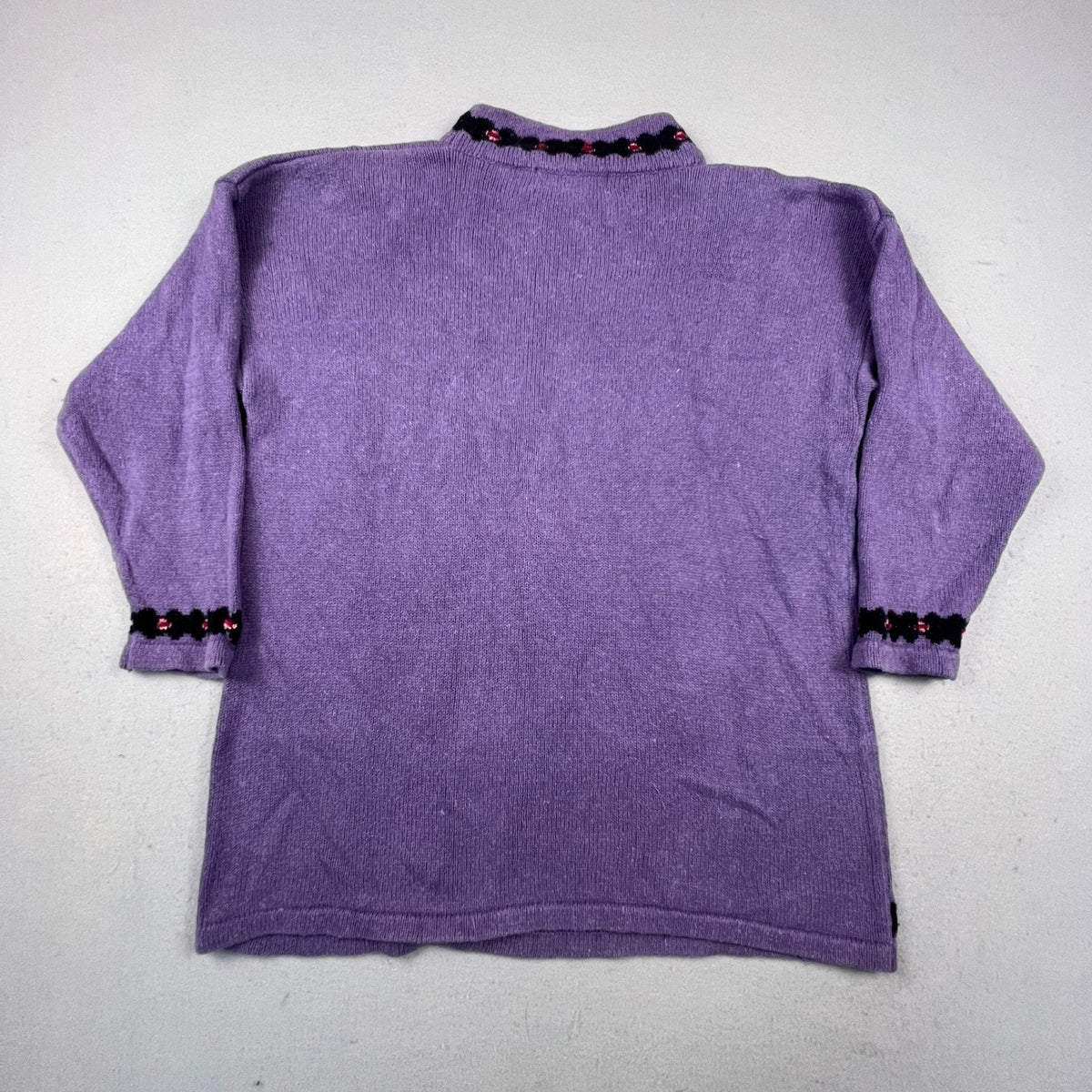 Maggie Lawrence Sweater Womens 22/24 Purple Floral Rose Embroidered Mock Neck