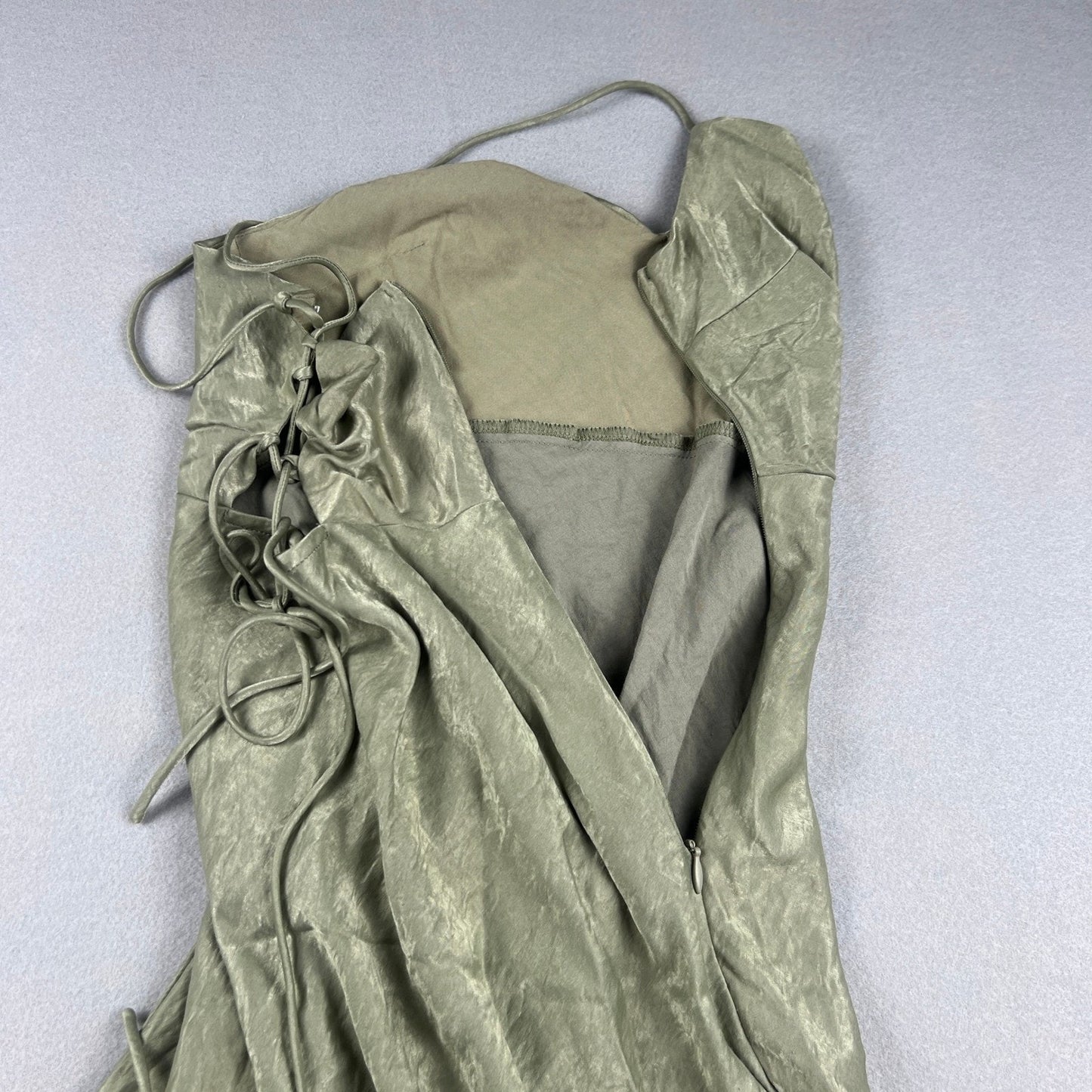 Hello Molly Satin Maxi Dress XS Sage Green Formal Cocktail Wedding Bridal