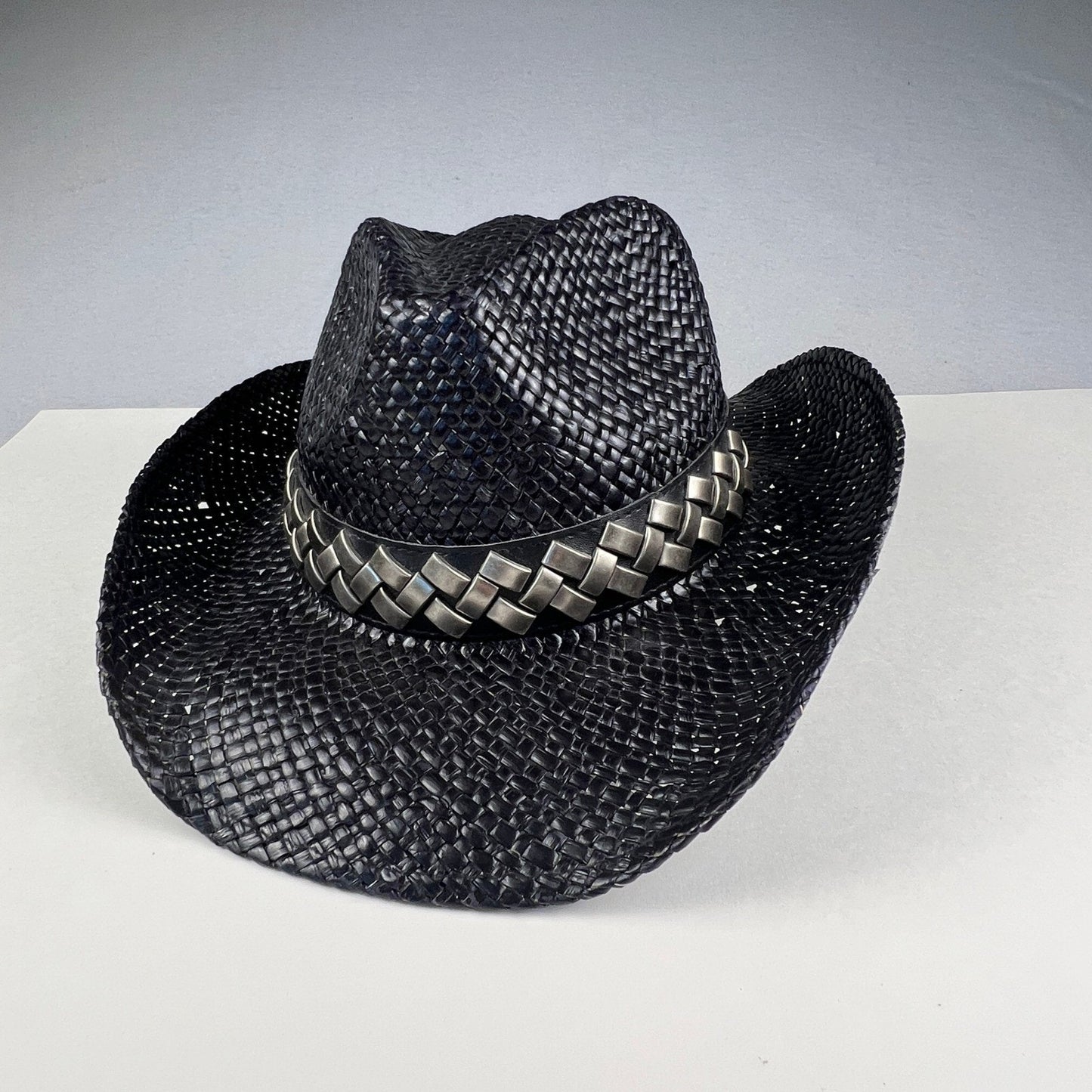 Peter Grimm Cowboy Hat Unisex OS Black Woven Straw Studded Band Western Festival