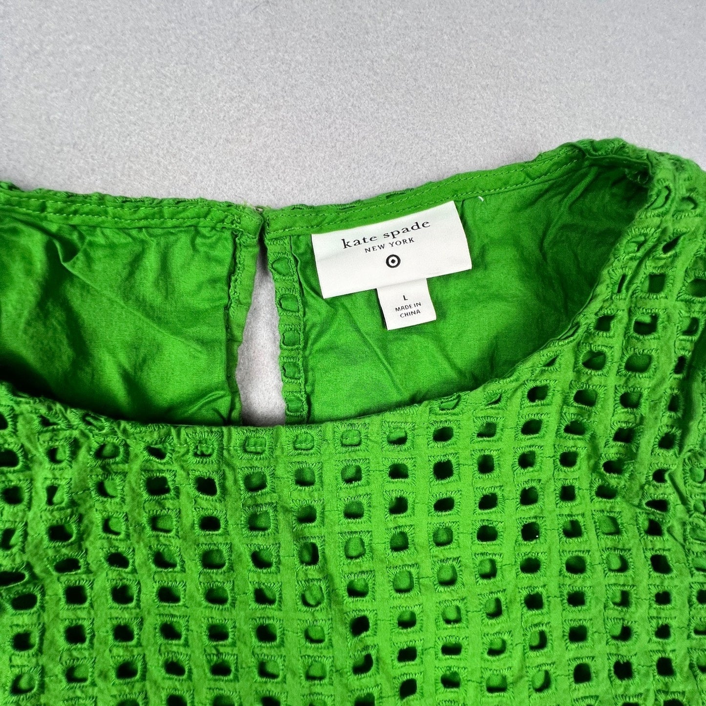 Kate Spade Eyelet Crop Top Womens Large Green Cotton Sleeveless Preppy Summer