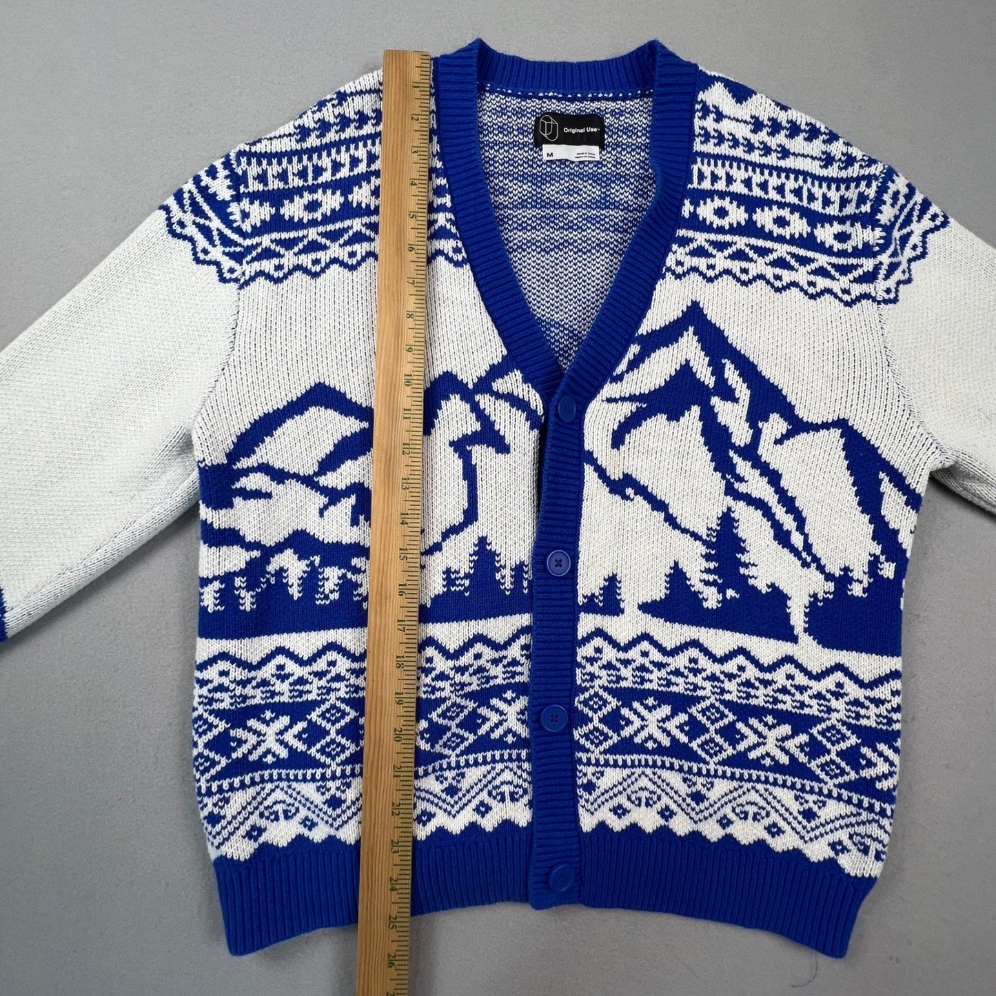 Original Use Cardigan Sweater Womens Medium Blue White Mountain Fair Isle Knit