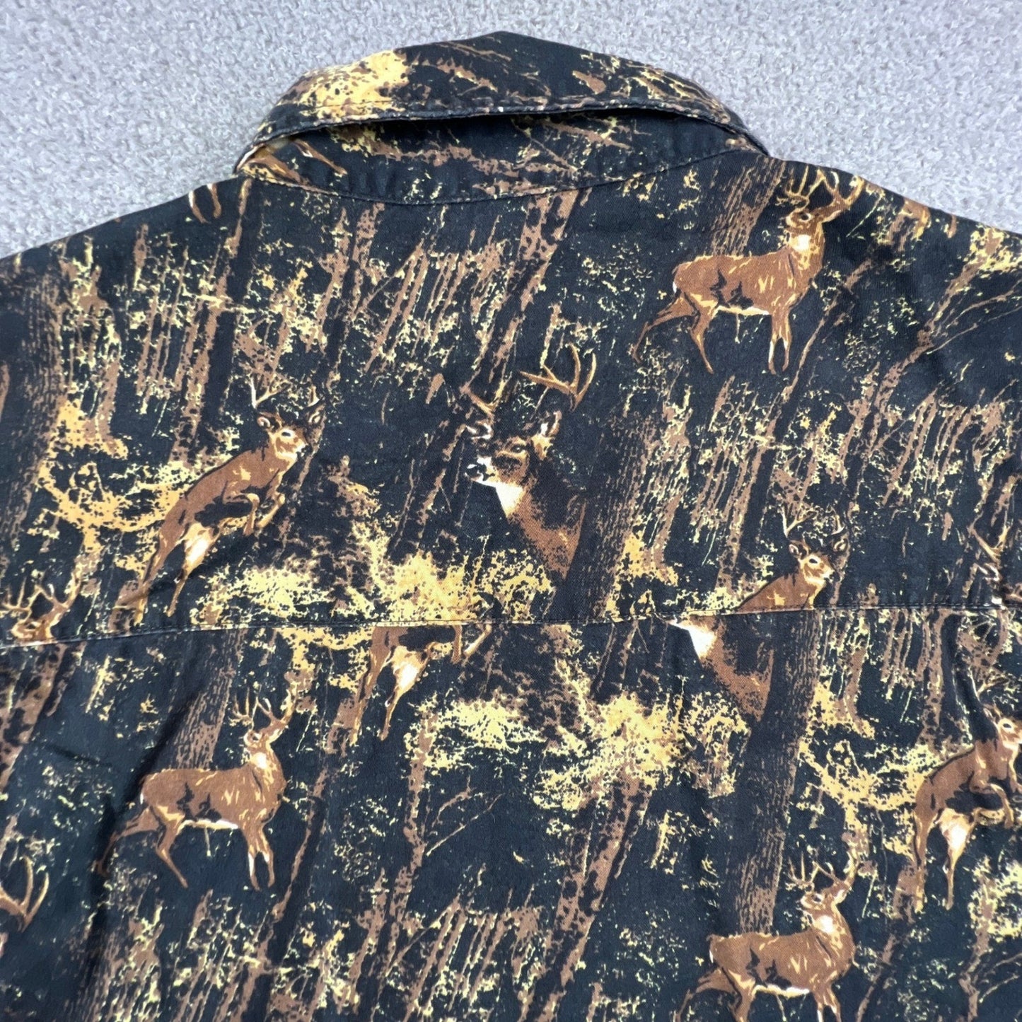 Mens XXL Deer Forest Print Cotton Button Down Shirt Hunting Brown Buckhorn River
